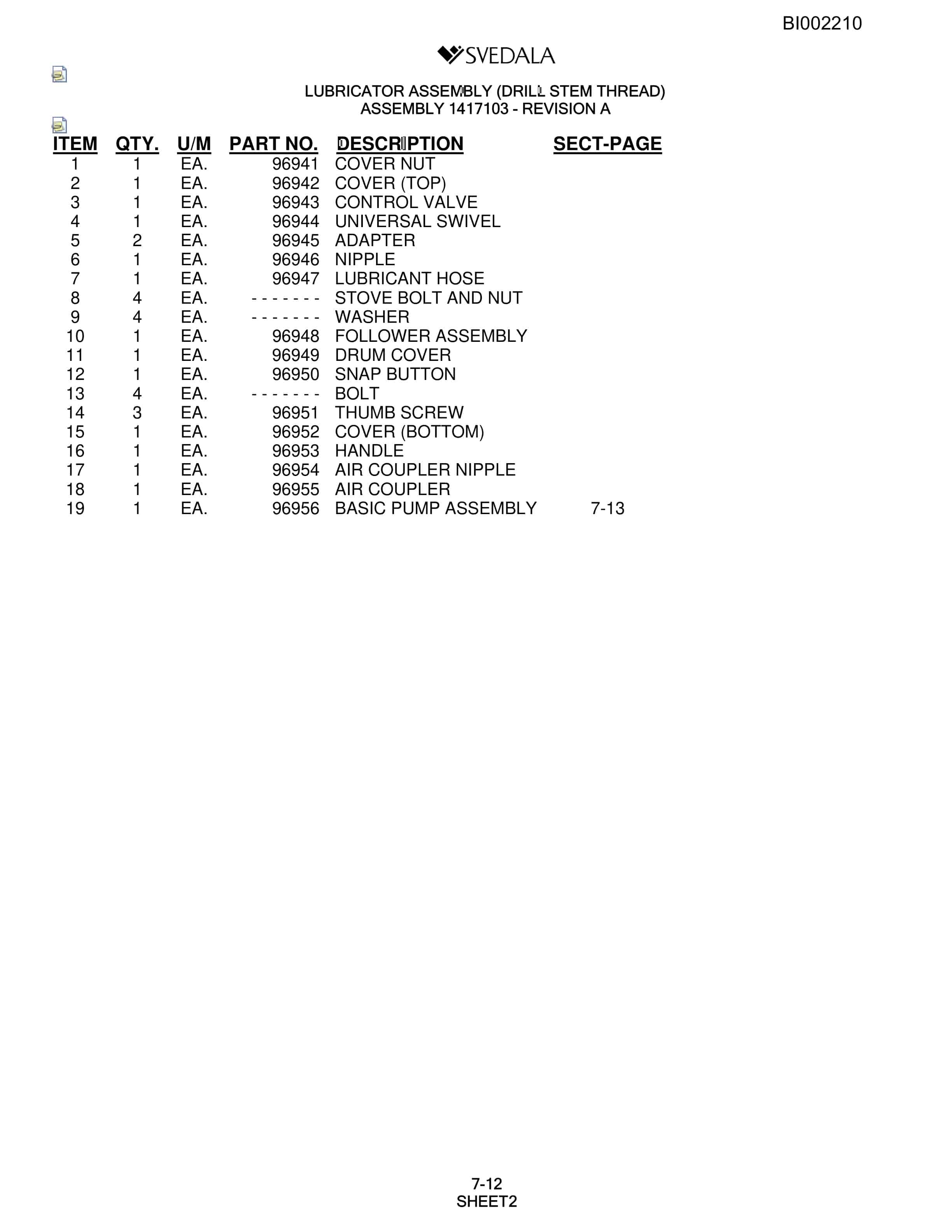 Bucyrus SKF Infinity Blasthole Drill Parts Catalog BI002210-5