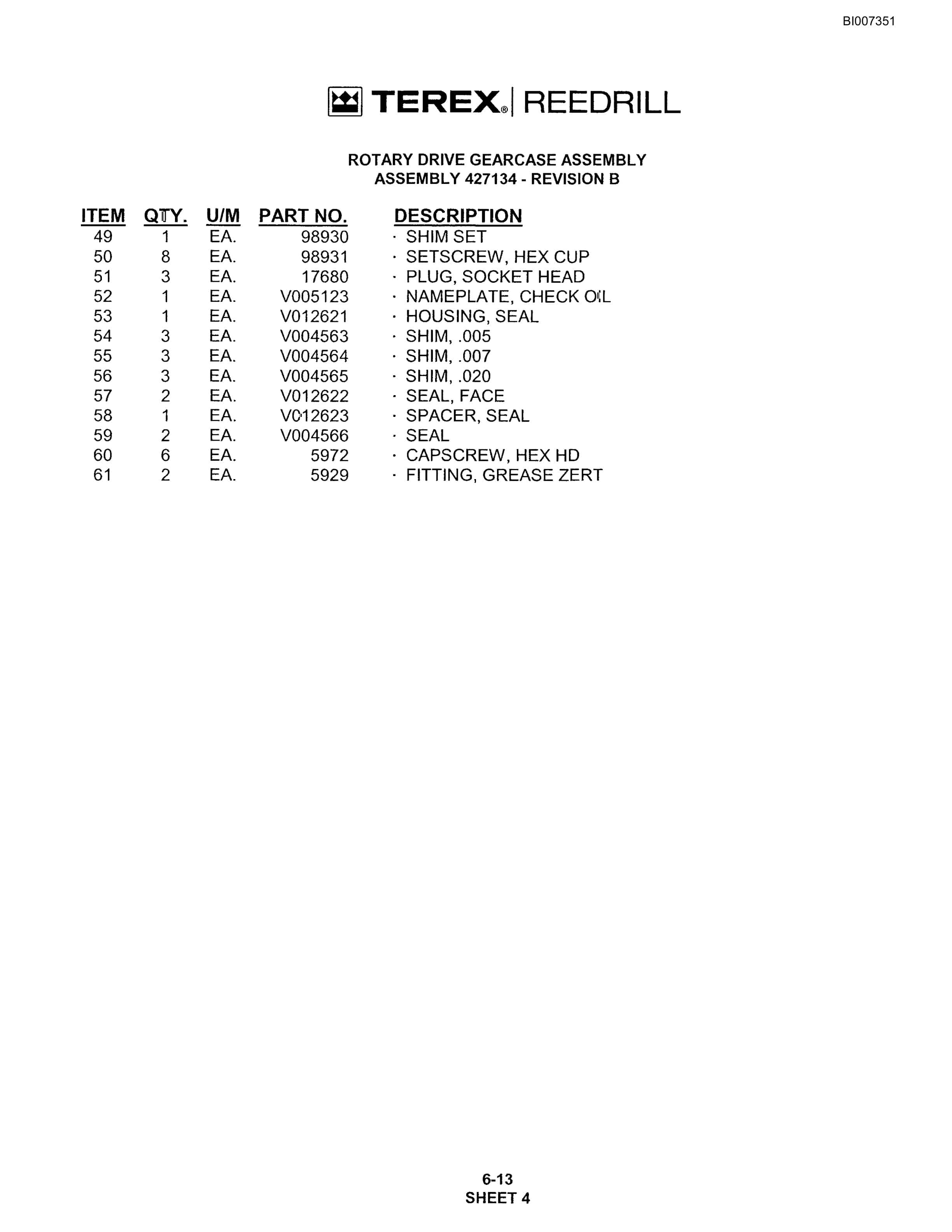 Bucyrus SKF Infinity Blasthole Drill Parts Catalog BI007351-3