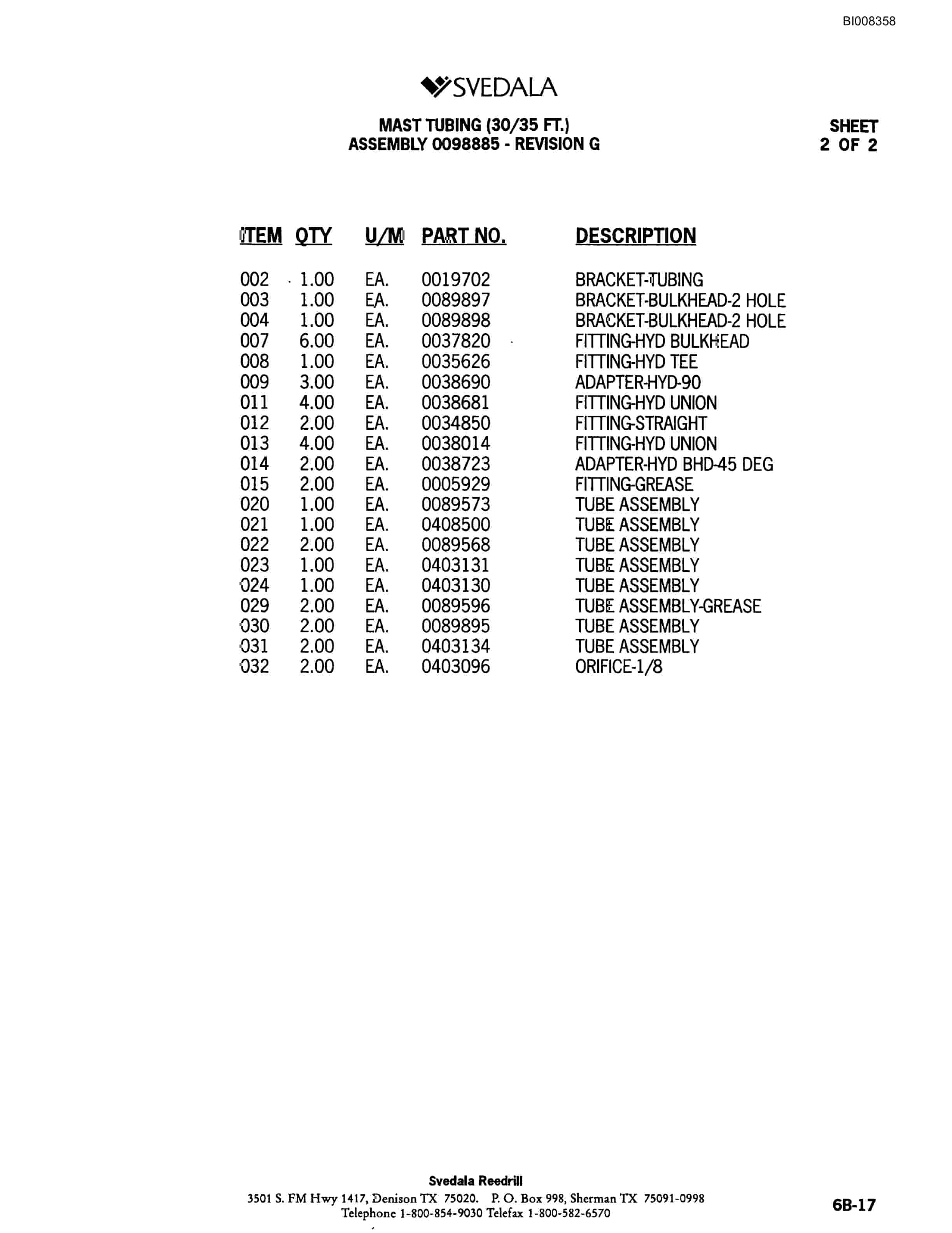 Bucyrus SKF Infinity Blasthole Drill Parts Catalog BI008358-2