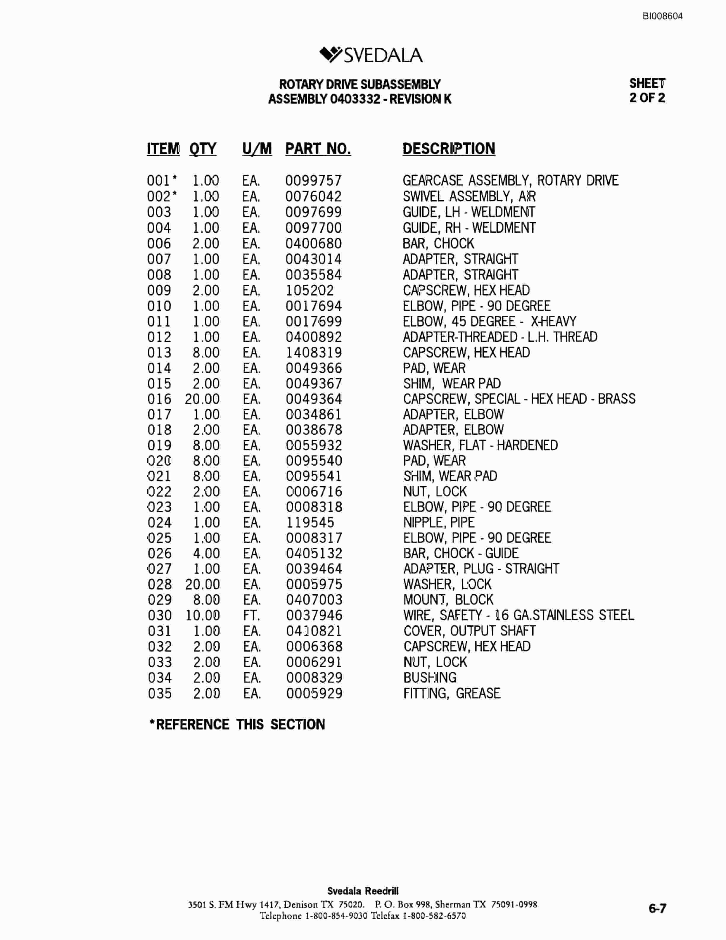 Bucyrus SKF Infinity Blasthole Drill Parts Catalog BI008604-2