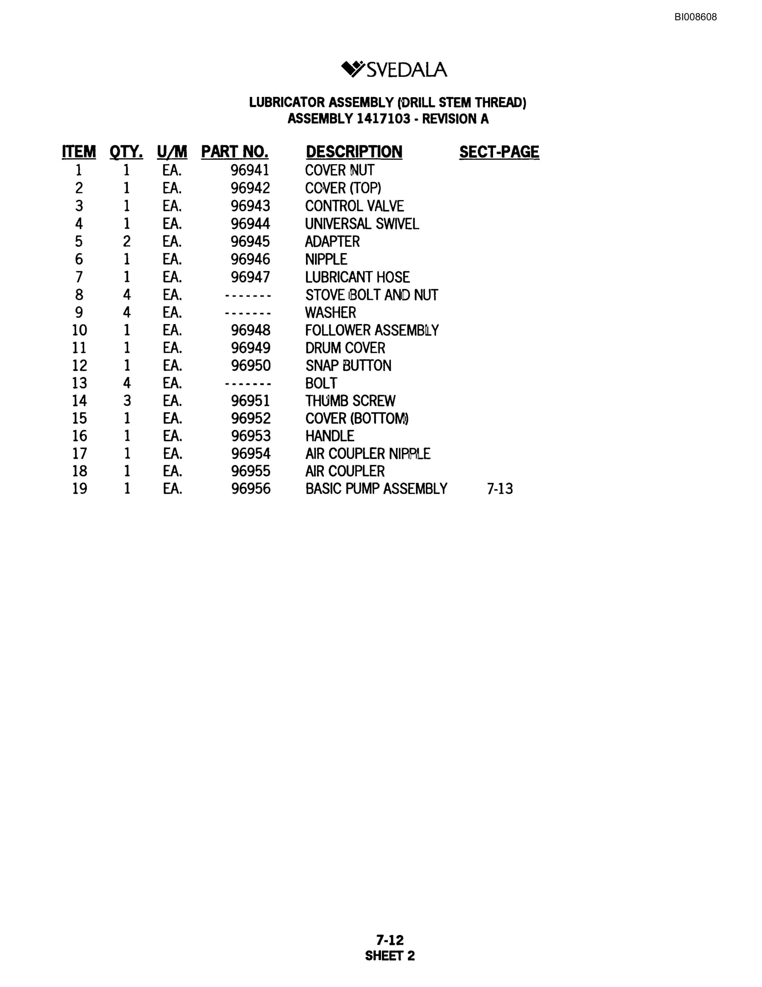 Bucyrus SKF Infinity Blasthole Drill Parts Catalog BI008608-5