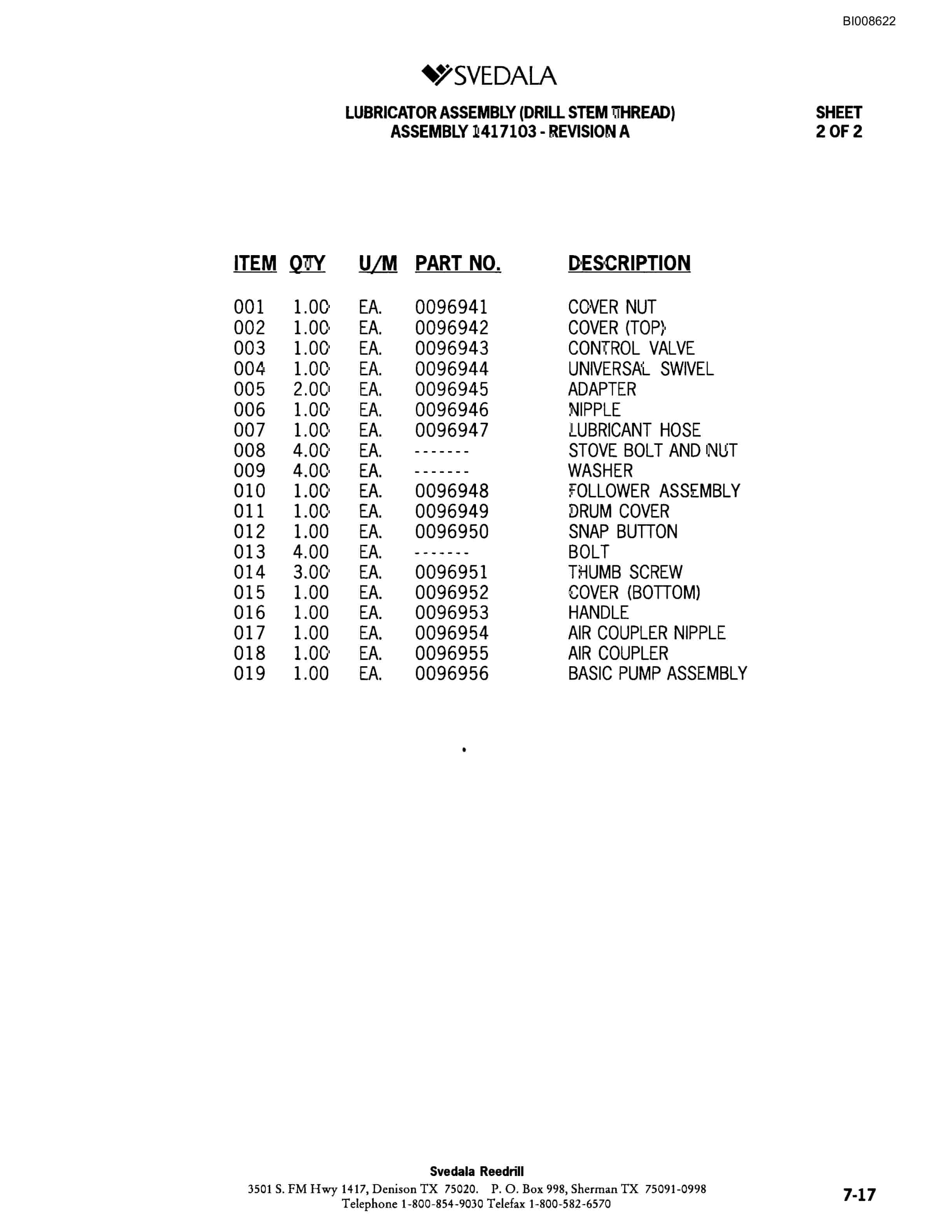 Bucyrus SKF Infinity Blasthole Drill Parts Catalog BI008622-3