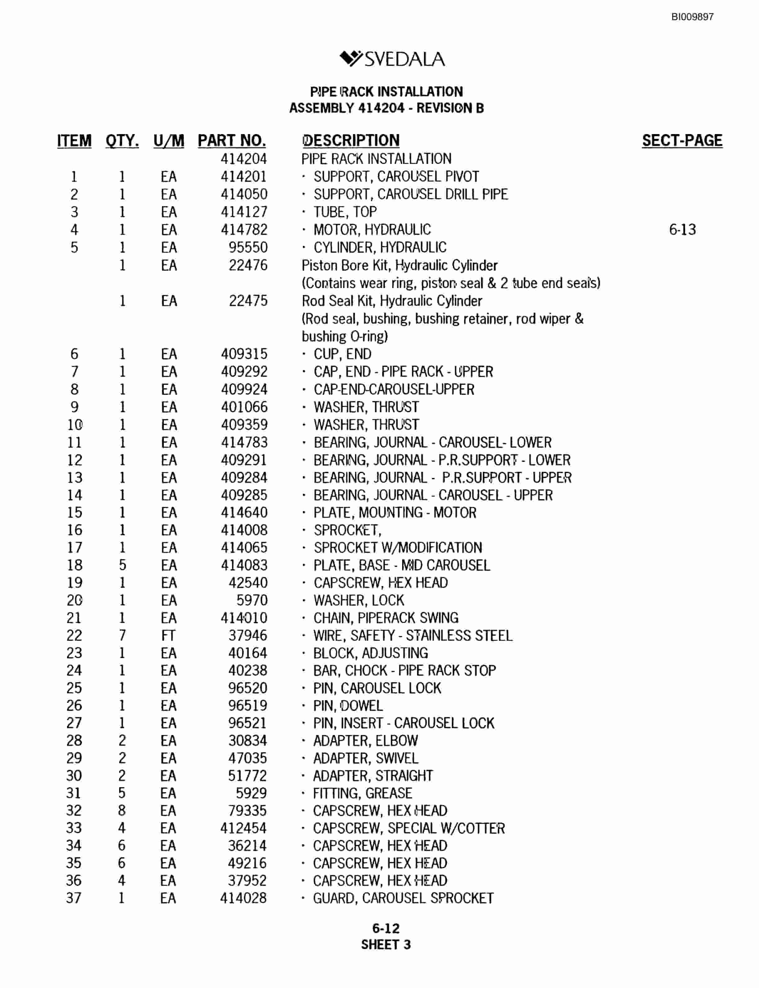 Bucyrus SKF Infinity Blasthole Drill Parts Catalog BI009897-3