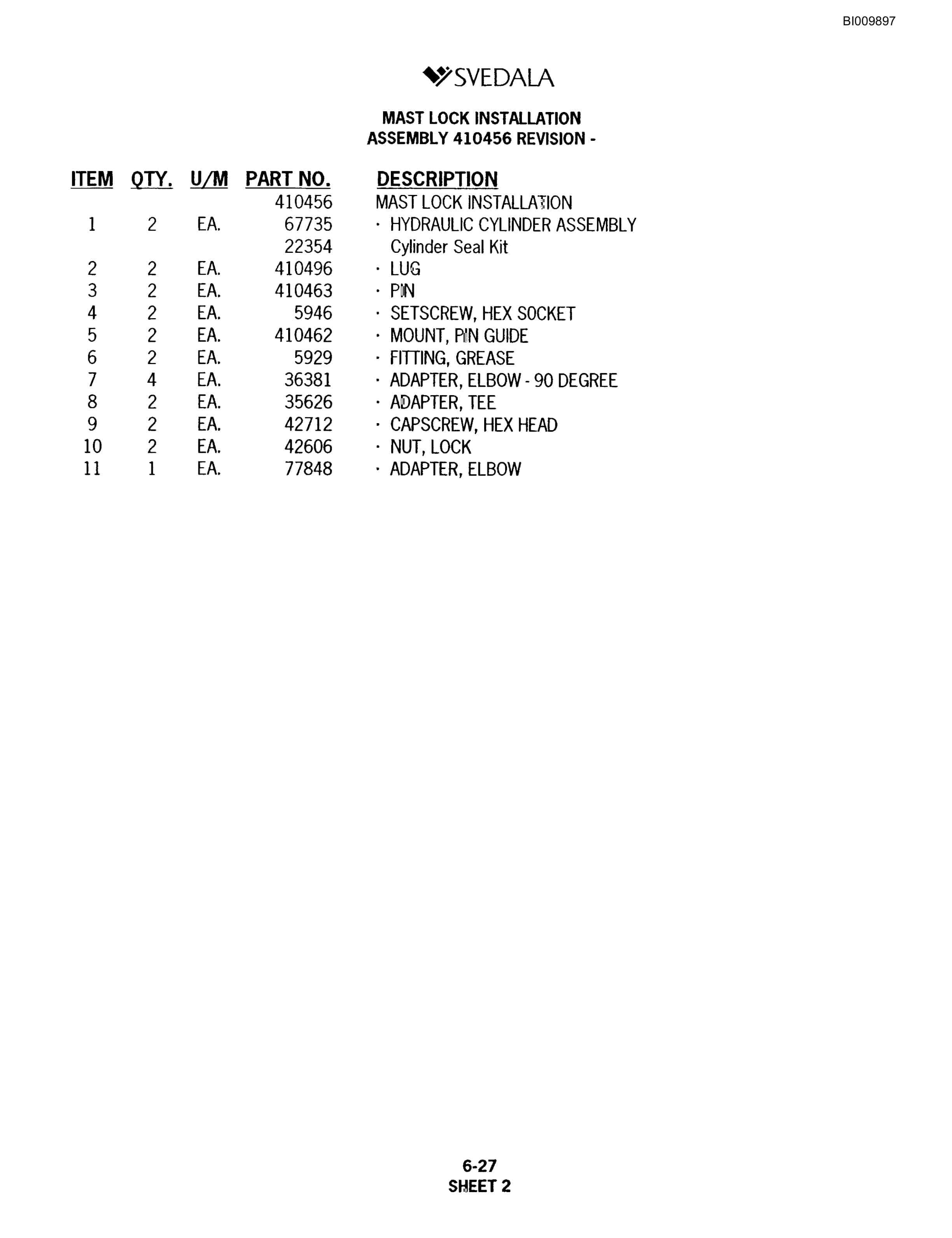 Bucyrus SKF Infinity Blasthole Drill Parts Catalog BI009897-4