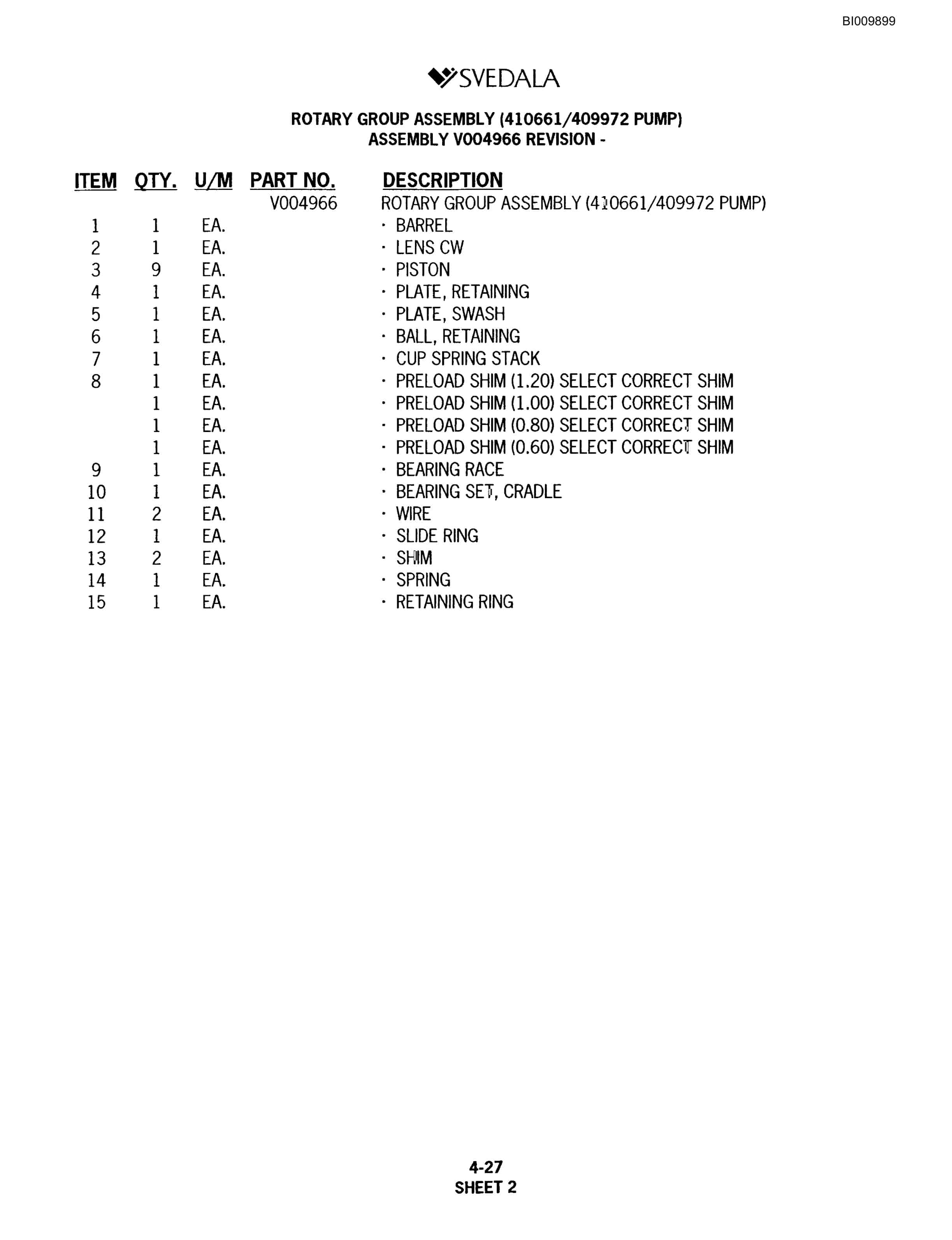 Bucyrus SKF Infinity Blasthole Drill Parts Catalog BI009899-2