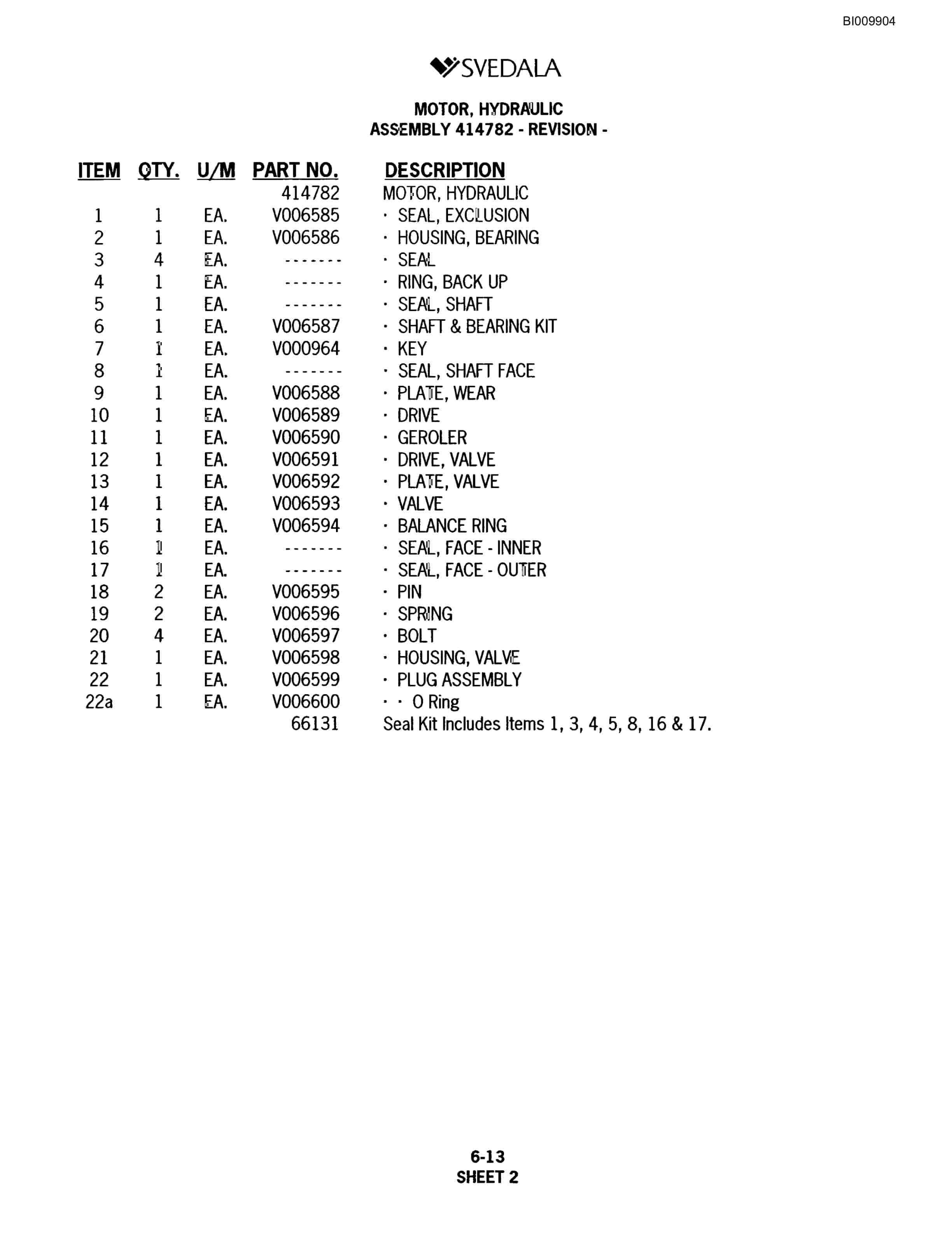 Bucyrus SKF Infinity Blasthole Drill Parts Catalog BI009904-3