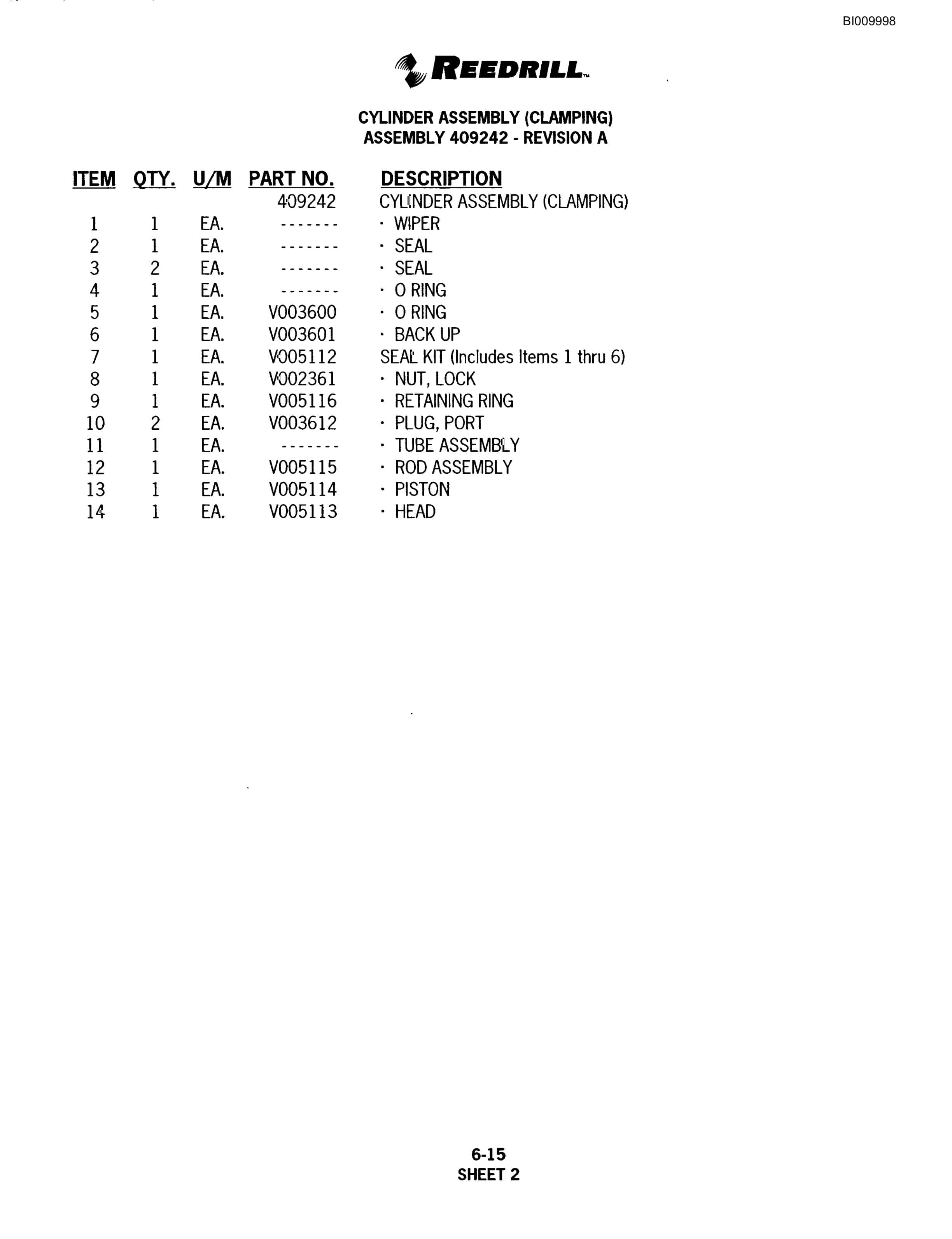 Bucyrus SKF Infinity Blasthole Drill Parts Catalog BI009998-3