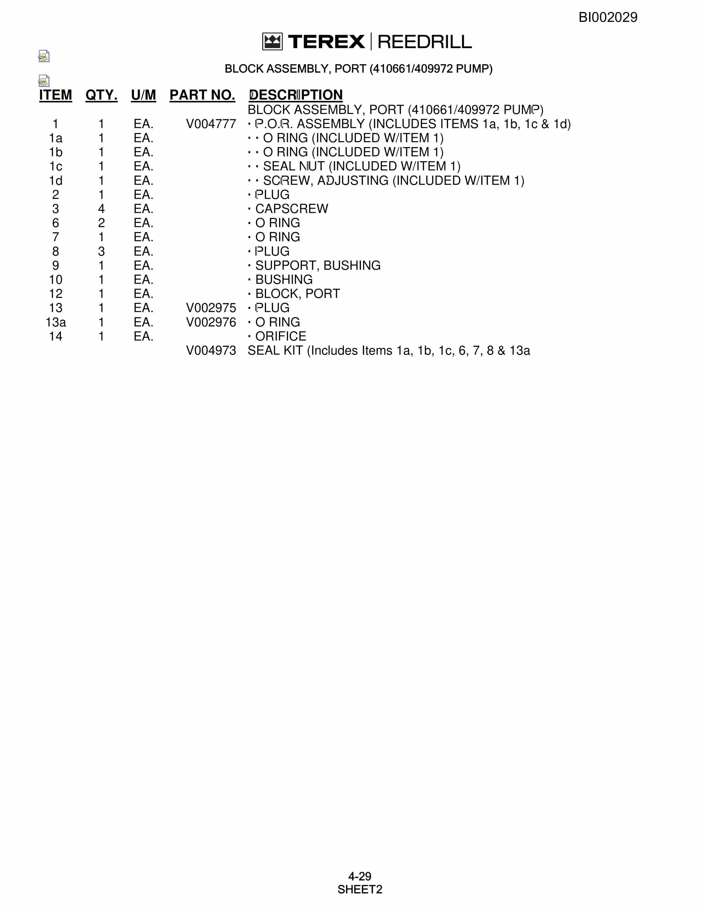 Bucyrus SKF Rotary Blasthole Drill Parts Catalog BI002029-2