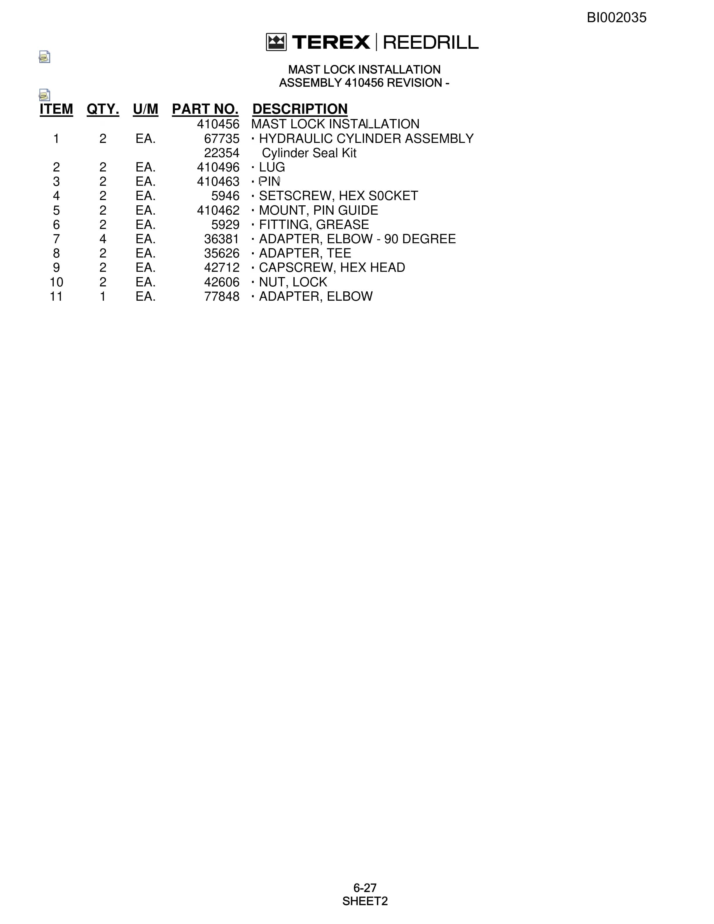 Bucyrus SKF Rotary Blasthole Drill Parts Catalog BI002035-4