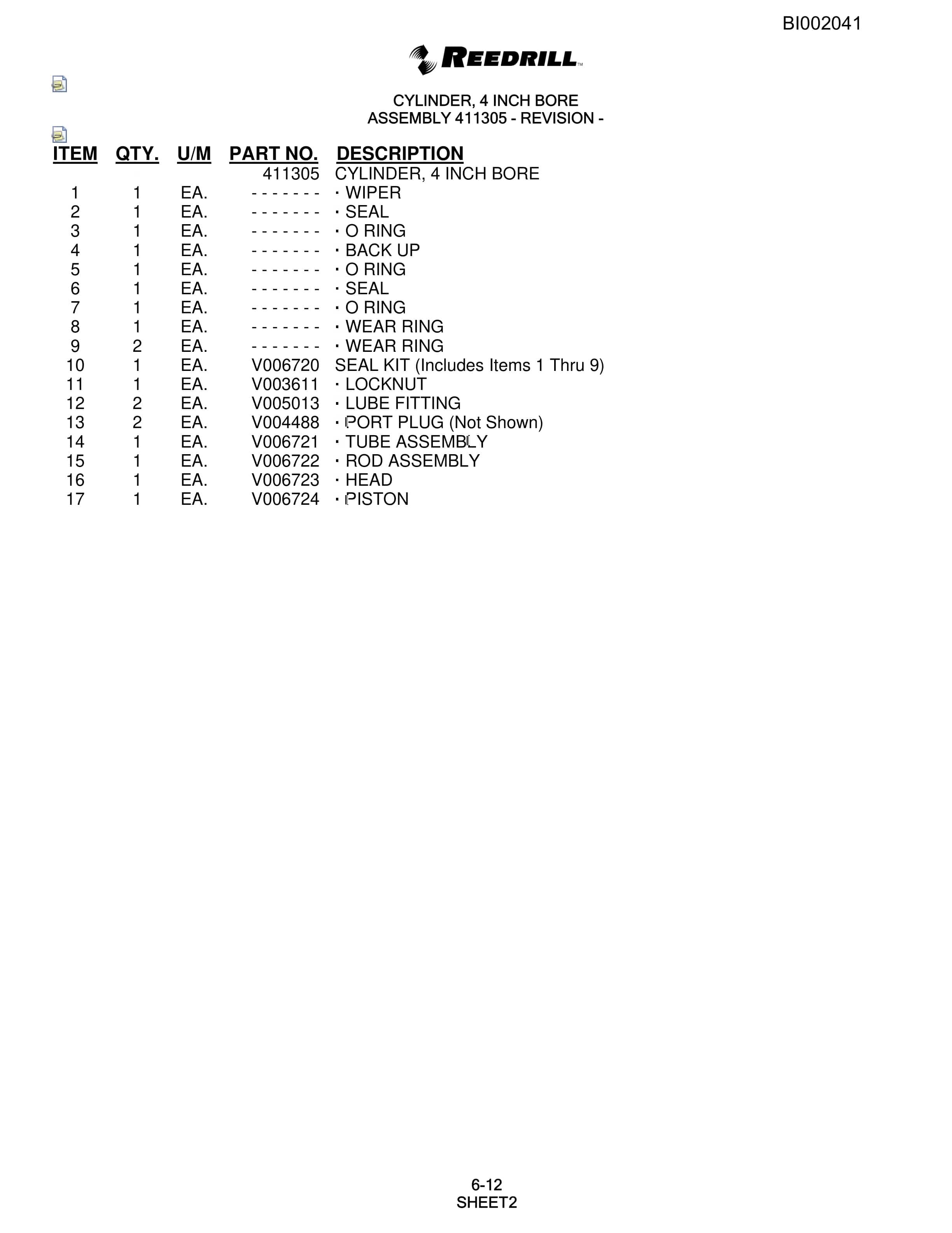 Bucyrus SKS-12 Infinity Blasthole Drill Parts Catalog BI002041-3