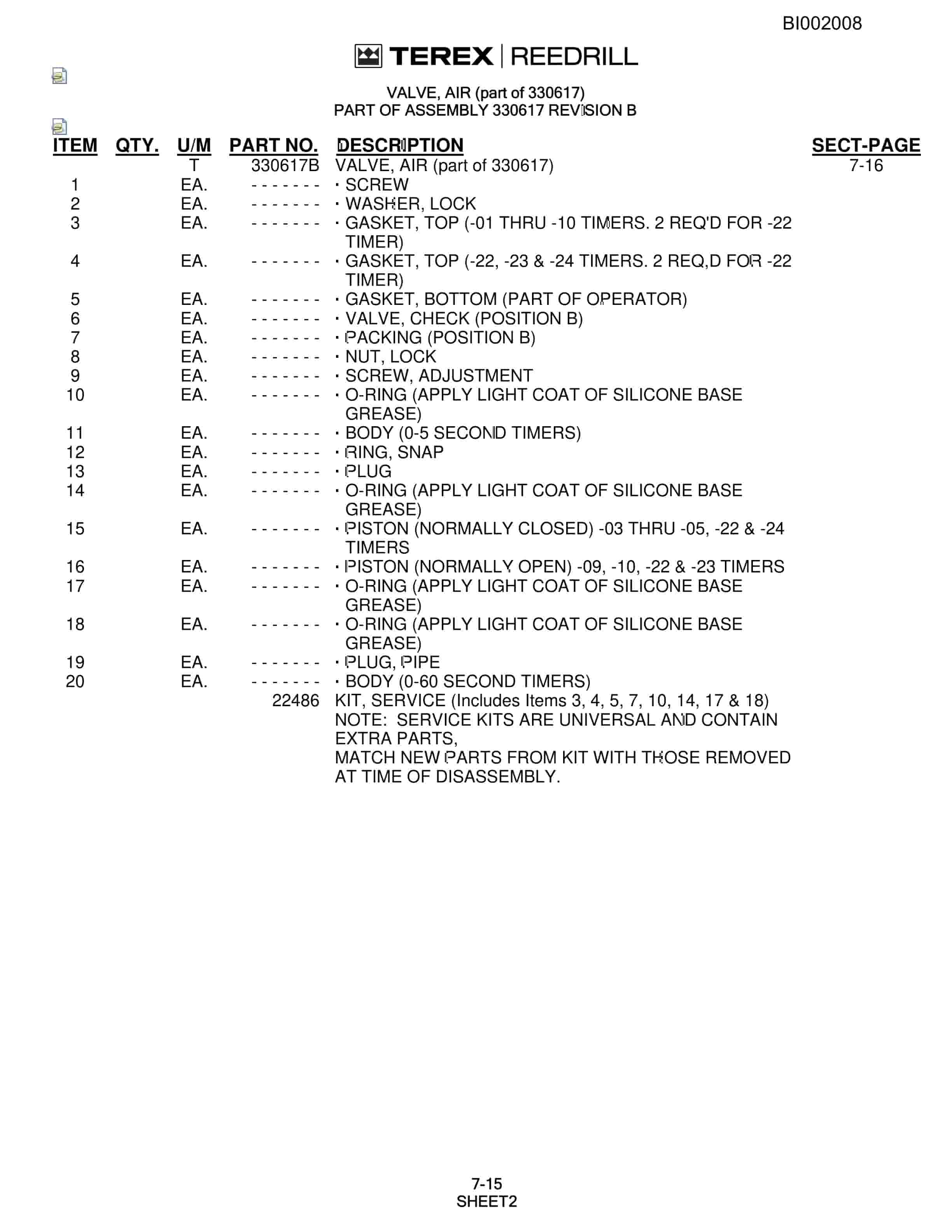 Bucyrus SKS-15 Infinity Blasthole Drill Parts Catalog BI002008-5