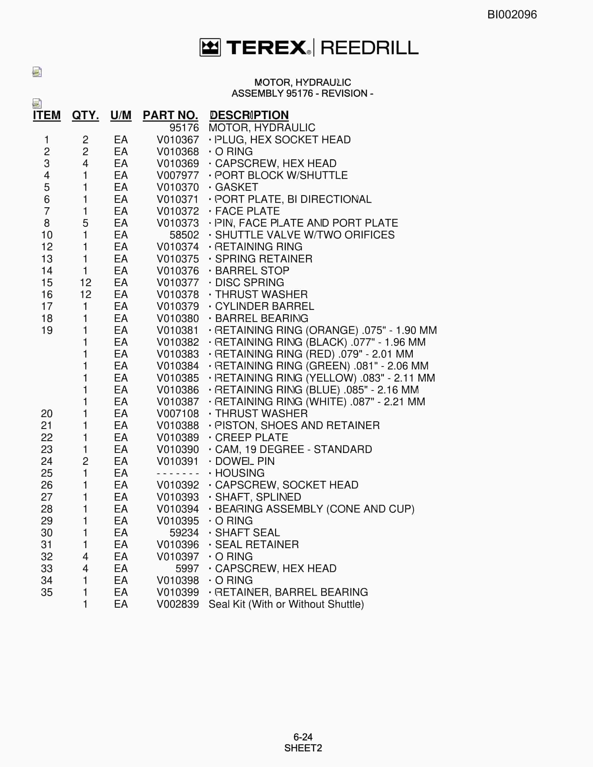 Bucyrus SKS-16 Infinity Blasthole Drill Parts Catalog BI002096-3