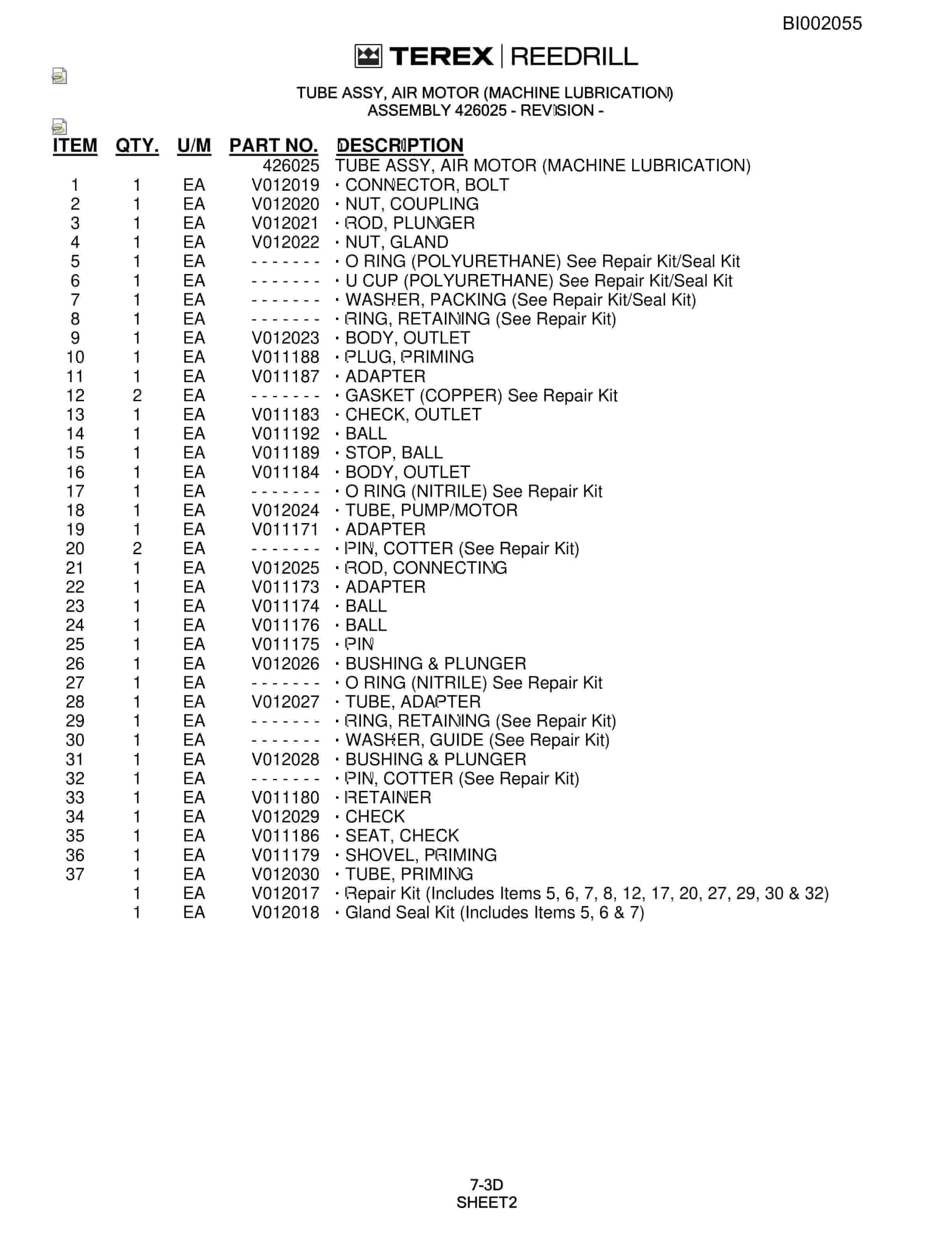 Bucyrus SKS Infinity Blasthole Drill Parts Catalog BI002055-3