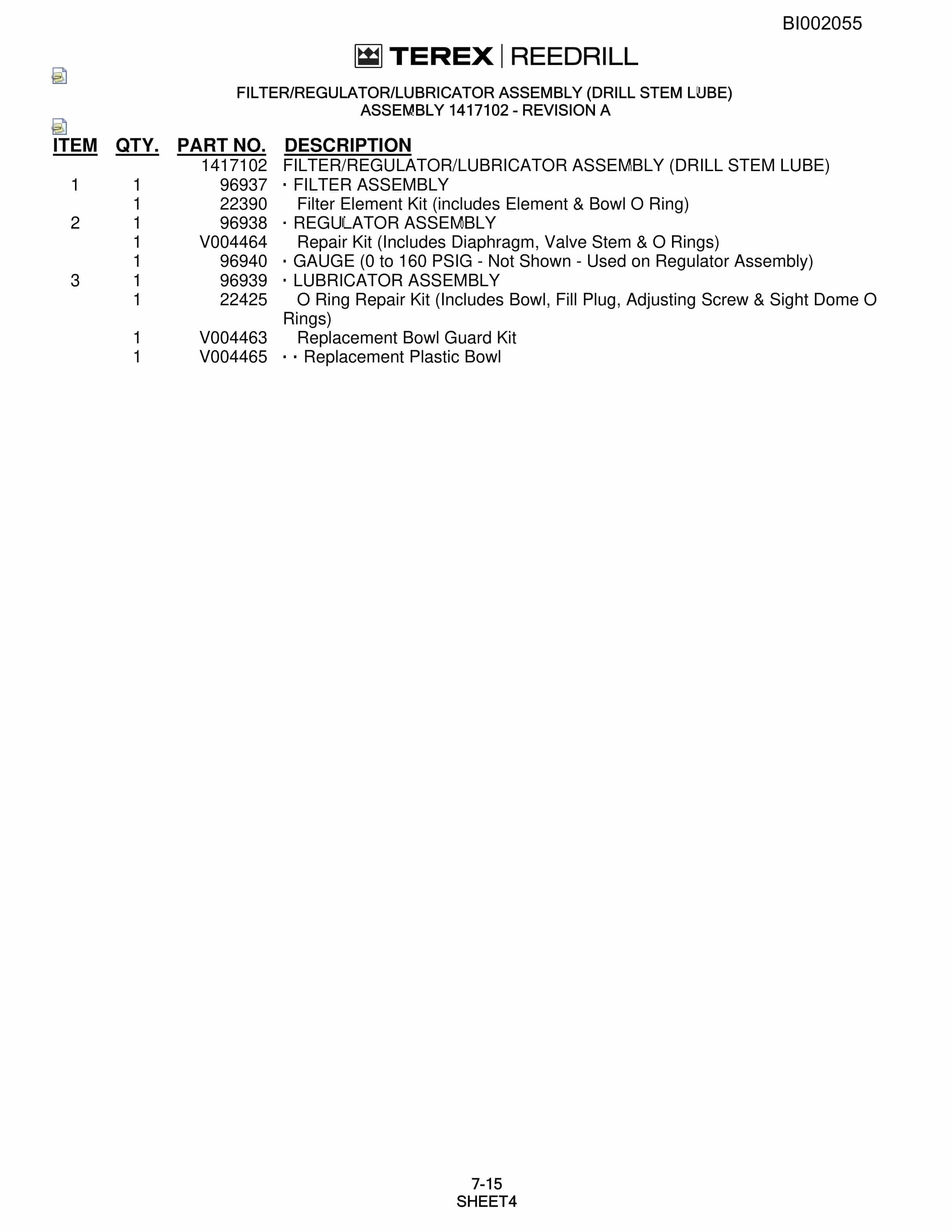 Bucyrus SKS Infinity Blasthole Drill Parts Catalog BI002055-4