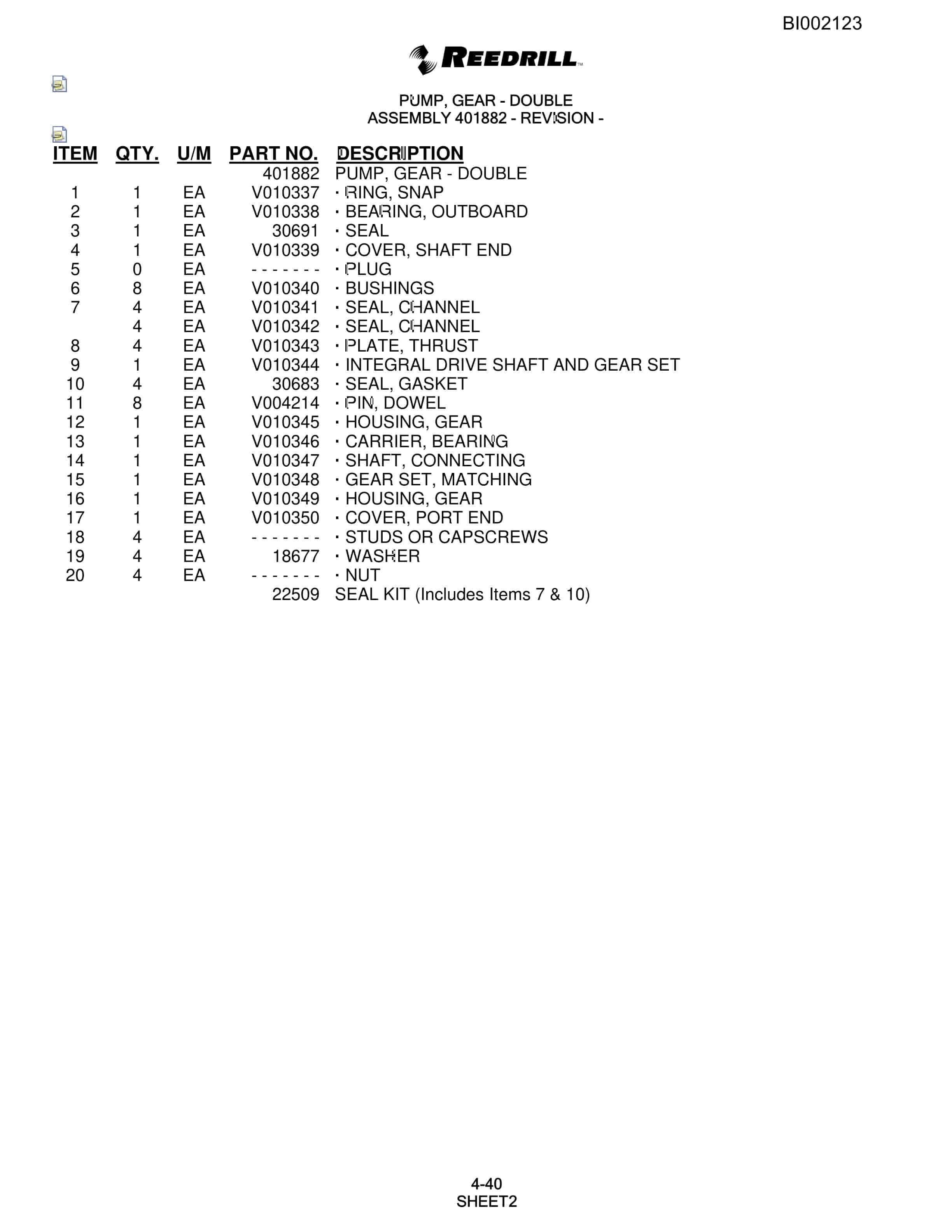 Bucyrus SKS Infinity Blasthole Drill Parts Catalog BI002123-2