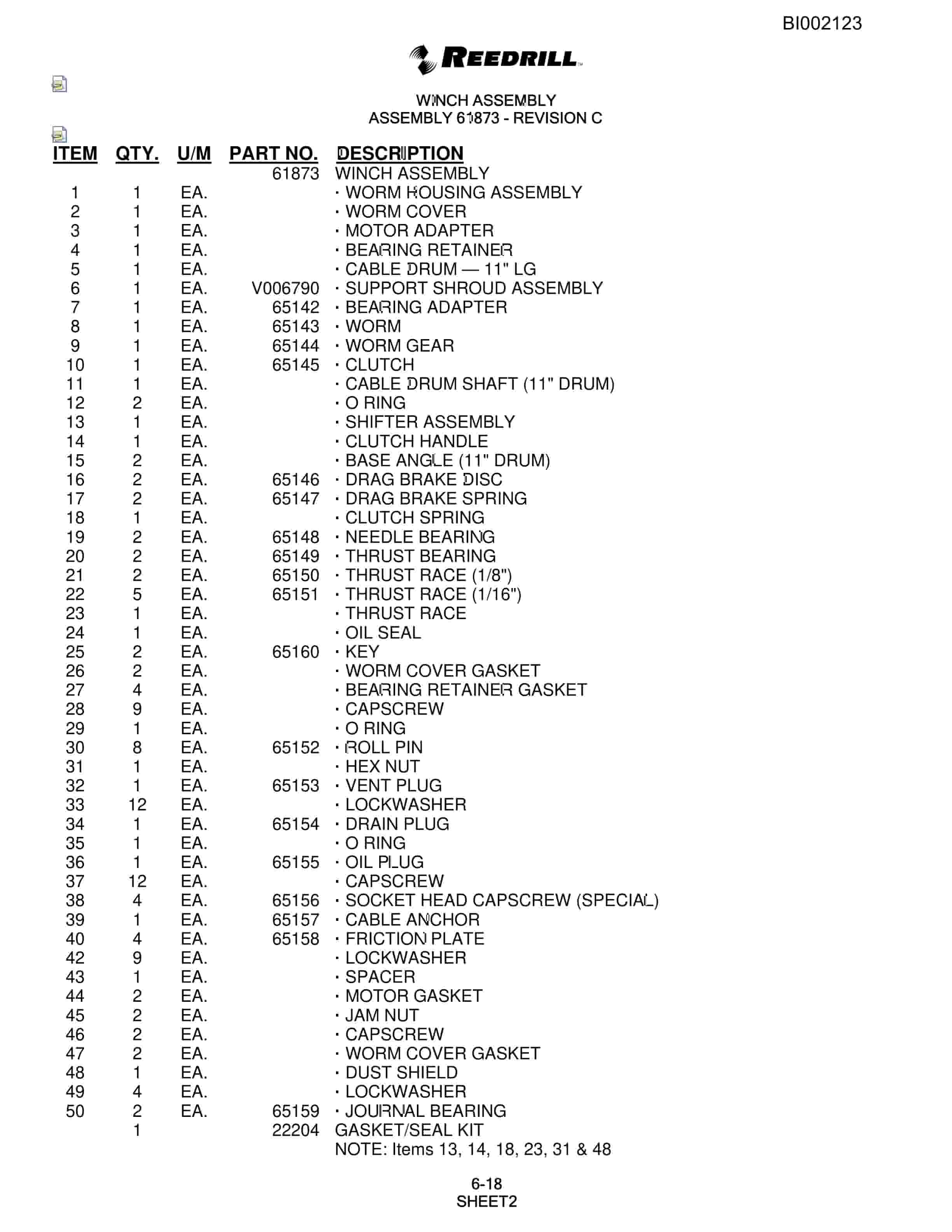 Bucyrus SKS Infinity Blasthole Drill Parts Catalog BI002123-3