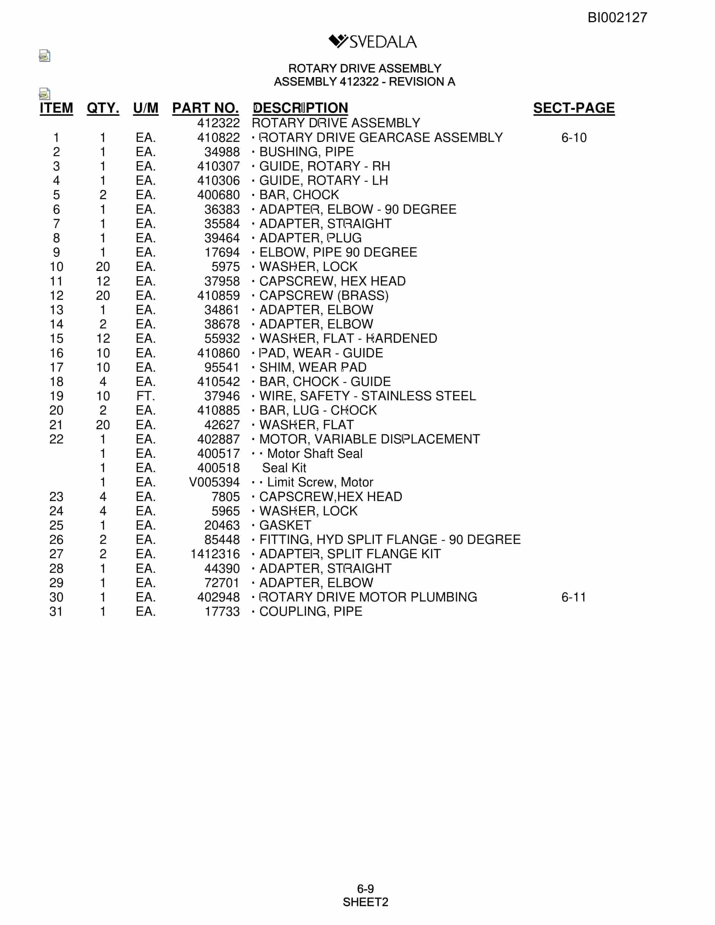 Bucyrus SKS Infinity Blasthole Drill Parts Catalog BI002127-3