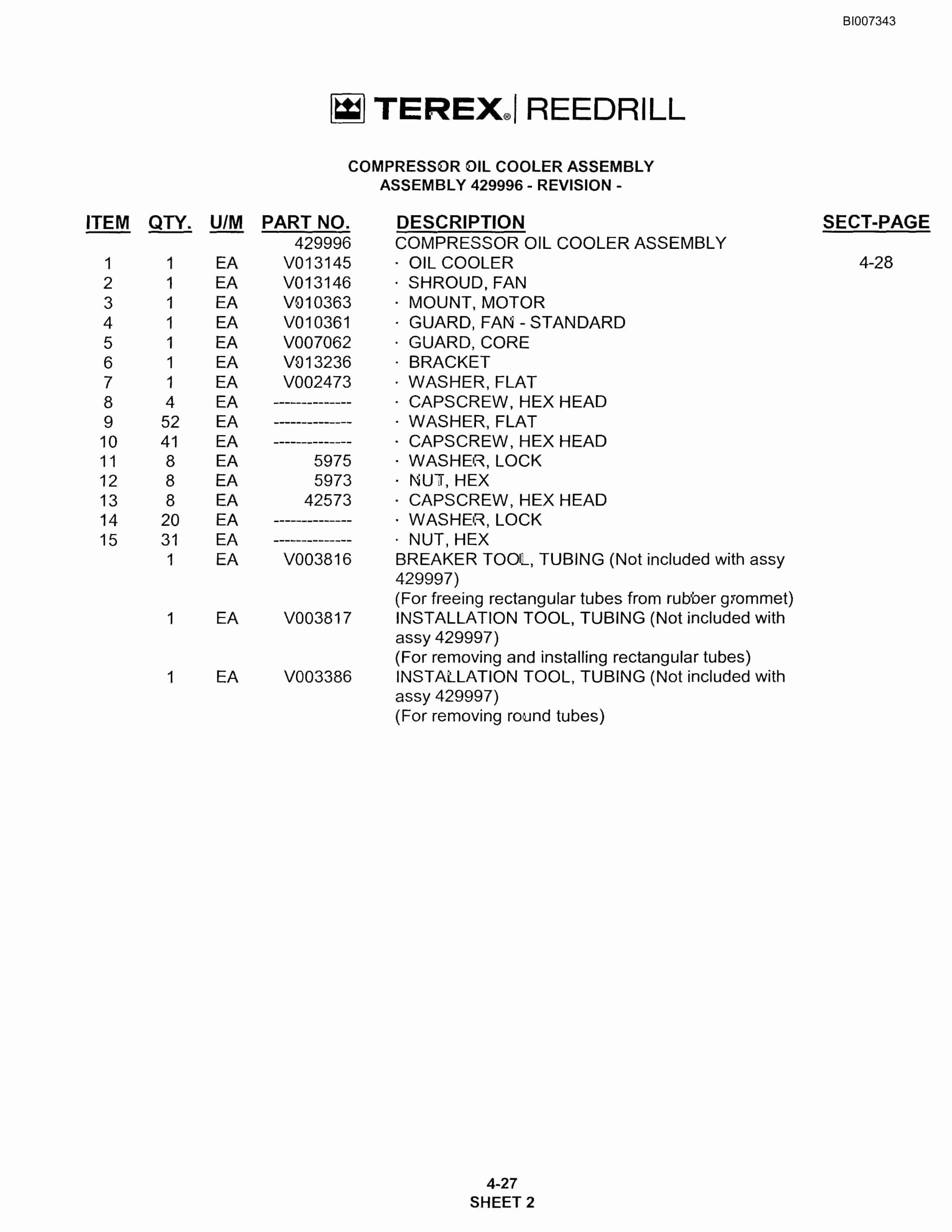 Bucyrus SKS Infinity Blasthole Drill Parts Catalog BI007343-2