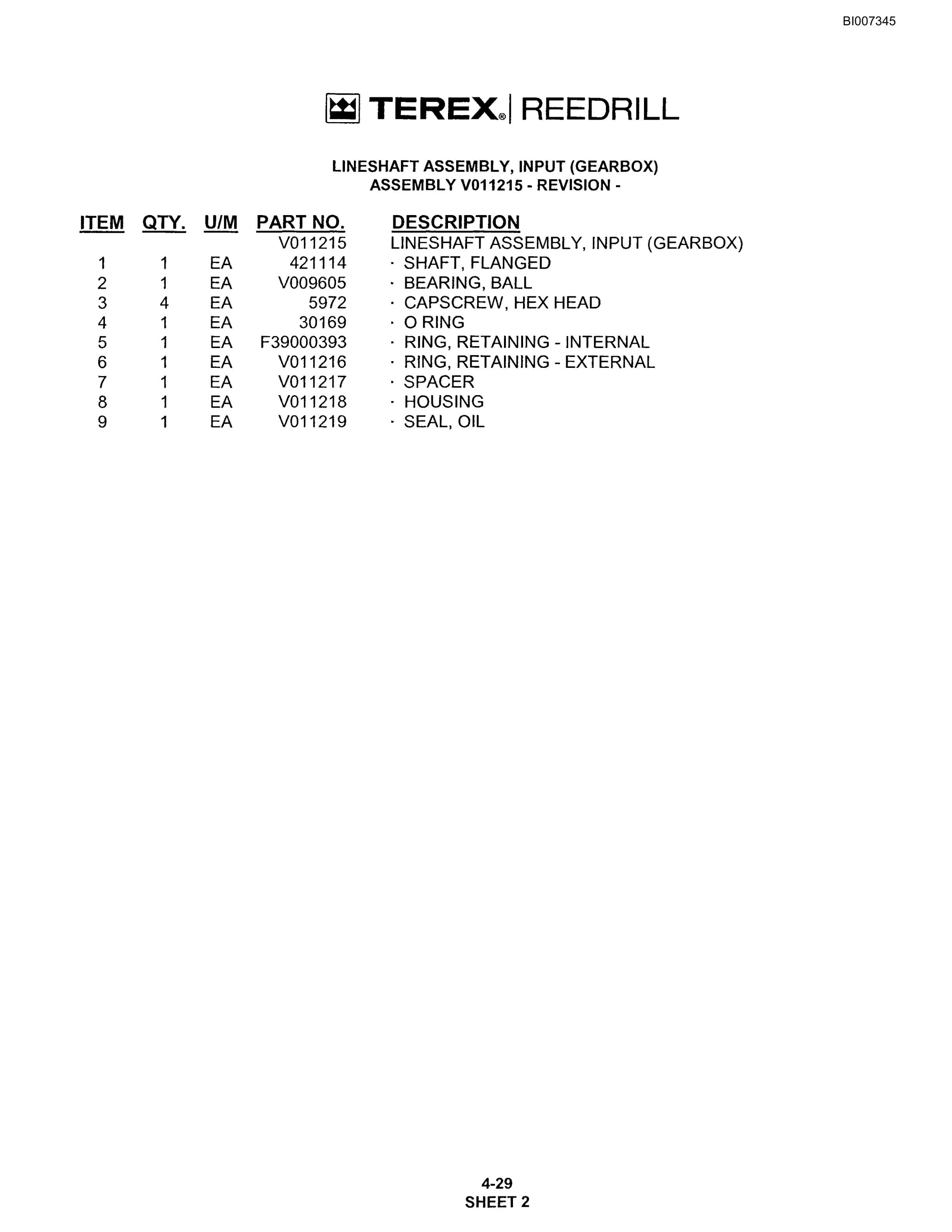 Bucyrus SKS Infinity Blasthole Drill Parts Catalog BI007345-2