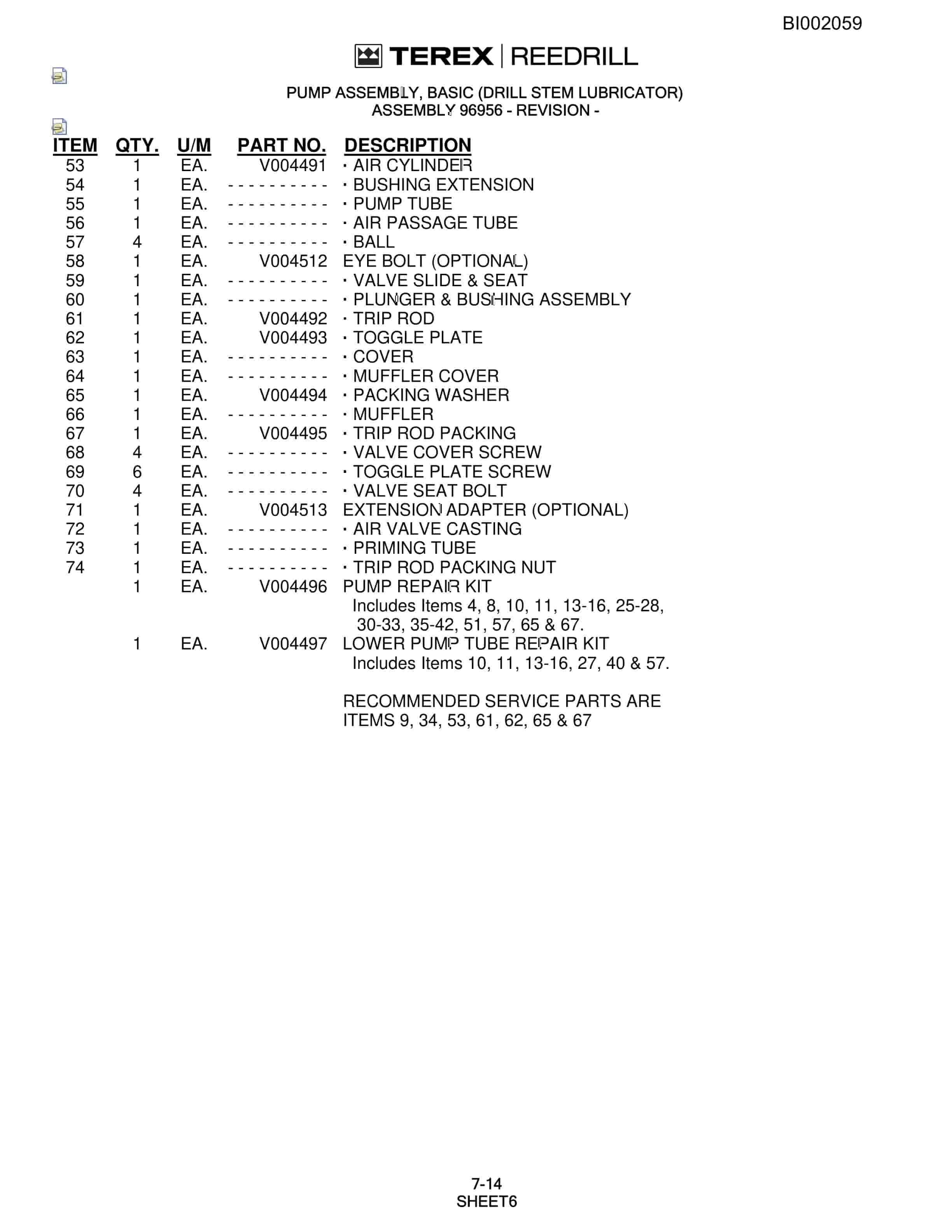 Bucyrus SKS-W Infinity Blasthole Drill Parts Catalog BI002059-4