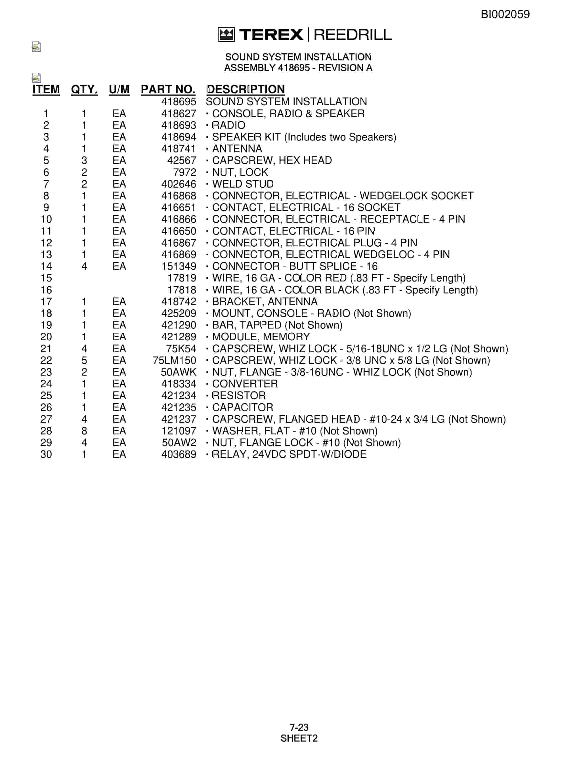 Bucyrus SKS-W Infinity Blasthole Drill Parts Catalog BI002059-5