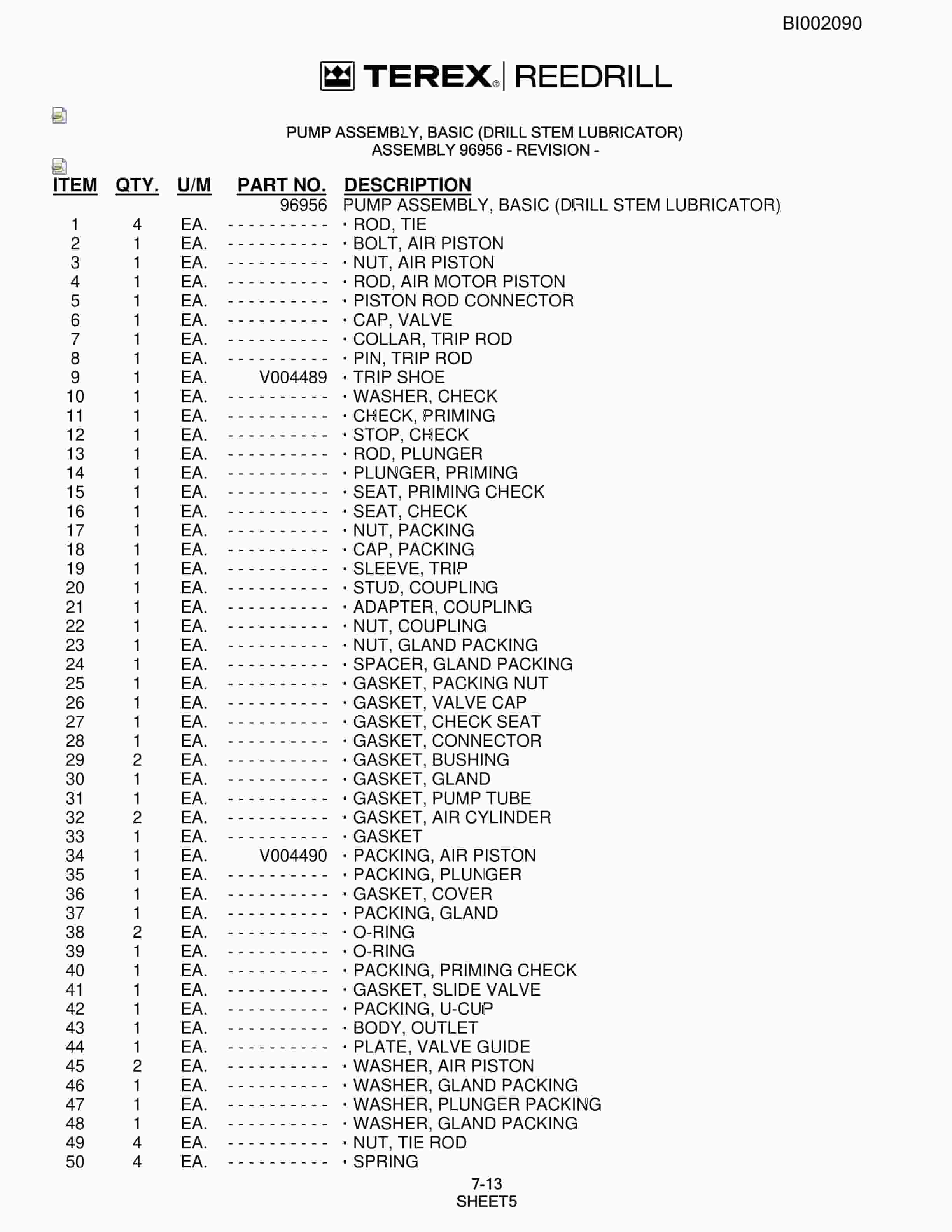 Bucyrus SKS-W Infinity Blasthole Drill Parts Catalog BI002090-5