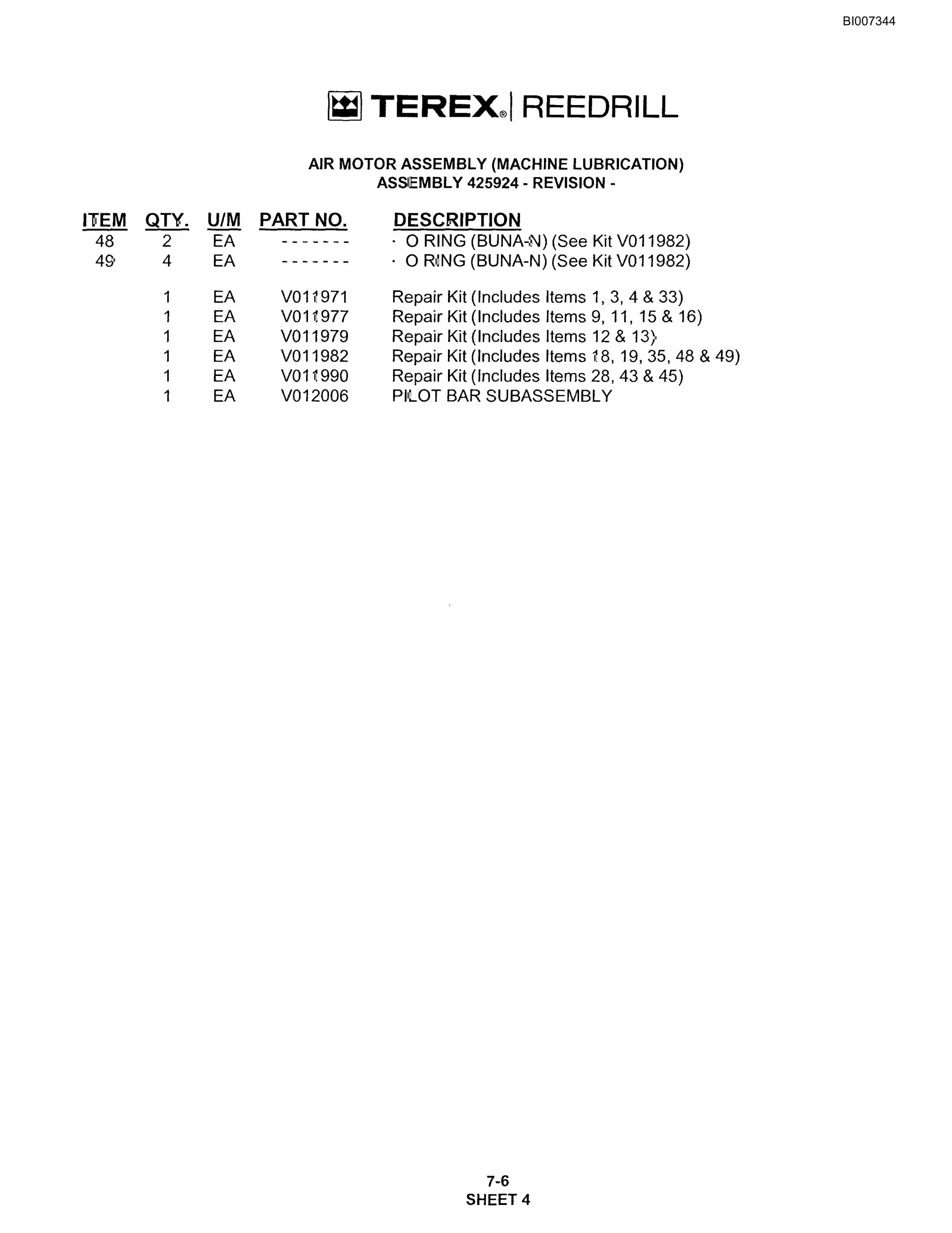 Bucyrus SKS-W Infinity Blasthole Drill Parts Catalog BI007344-4