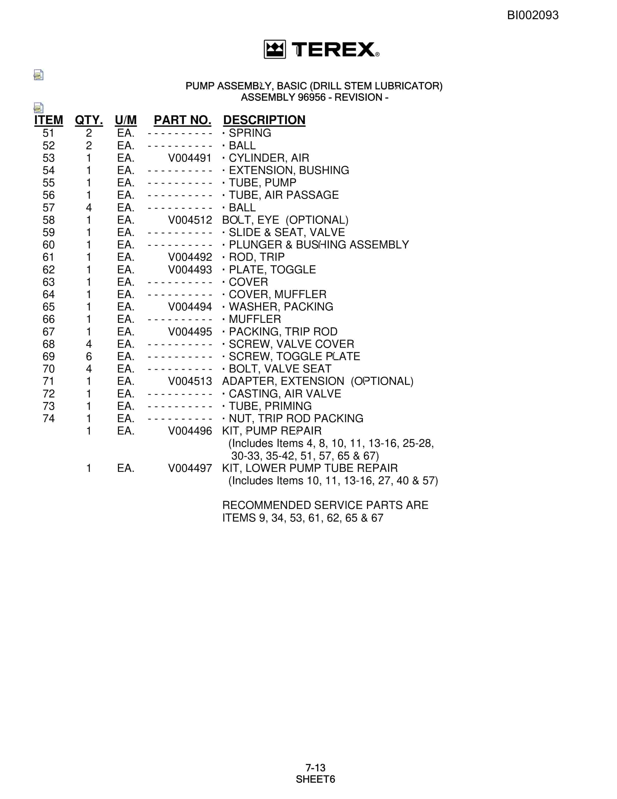 Bucyrus SKS-W Rotary Blasthole Drill Parts Catalog BI002093-5