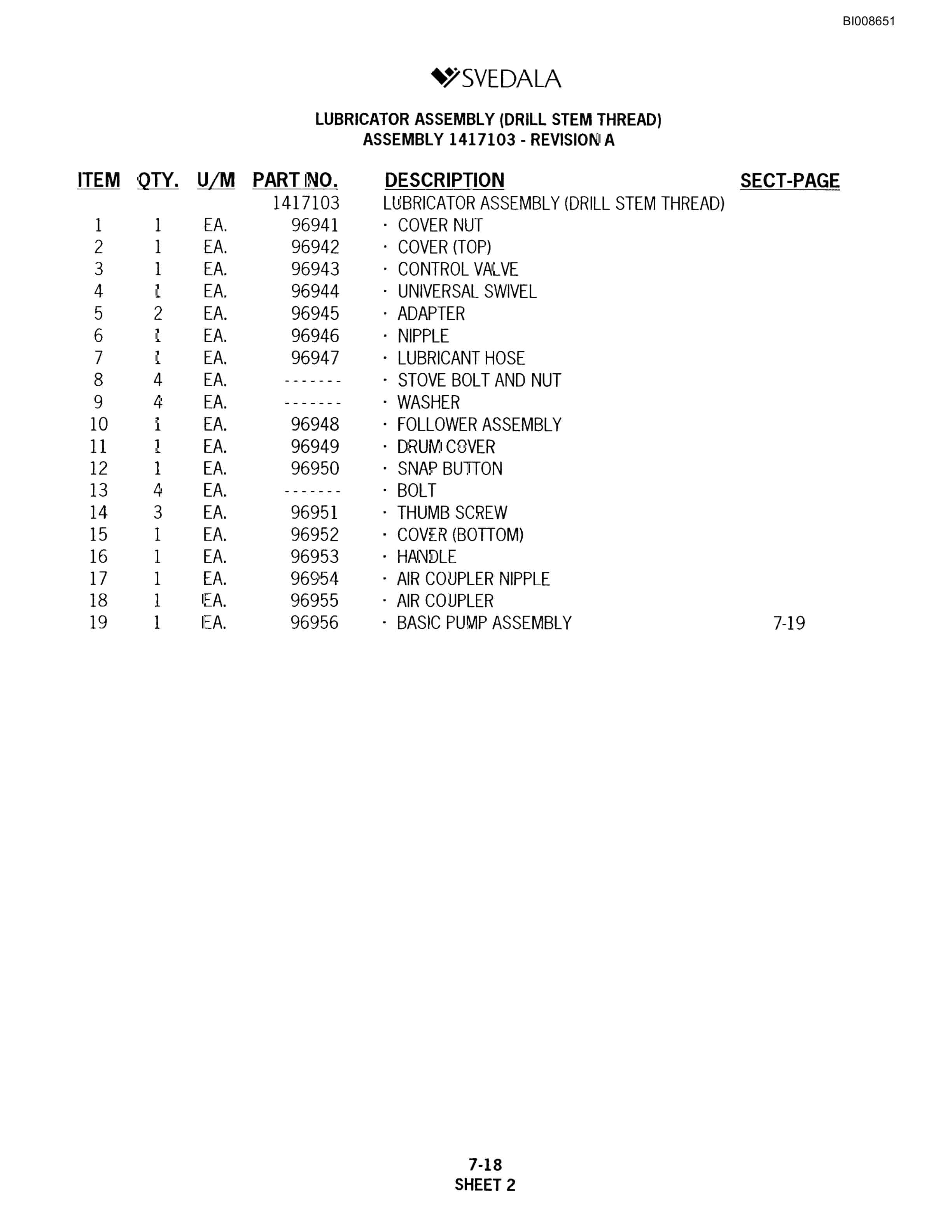Bucyrus SKTT Infinity Blasthole Drill Parts Catalog BI008651-5