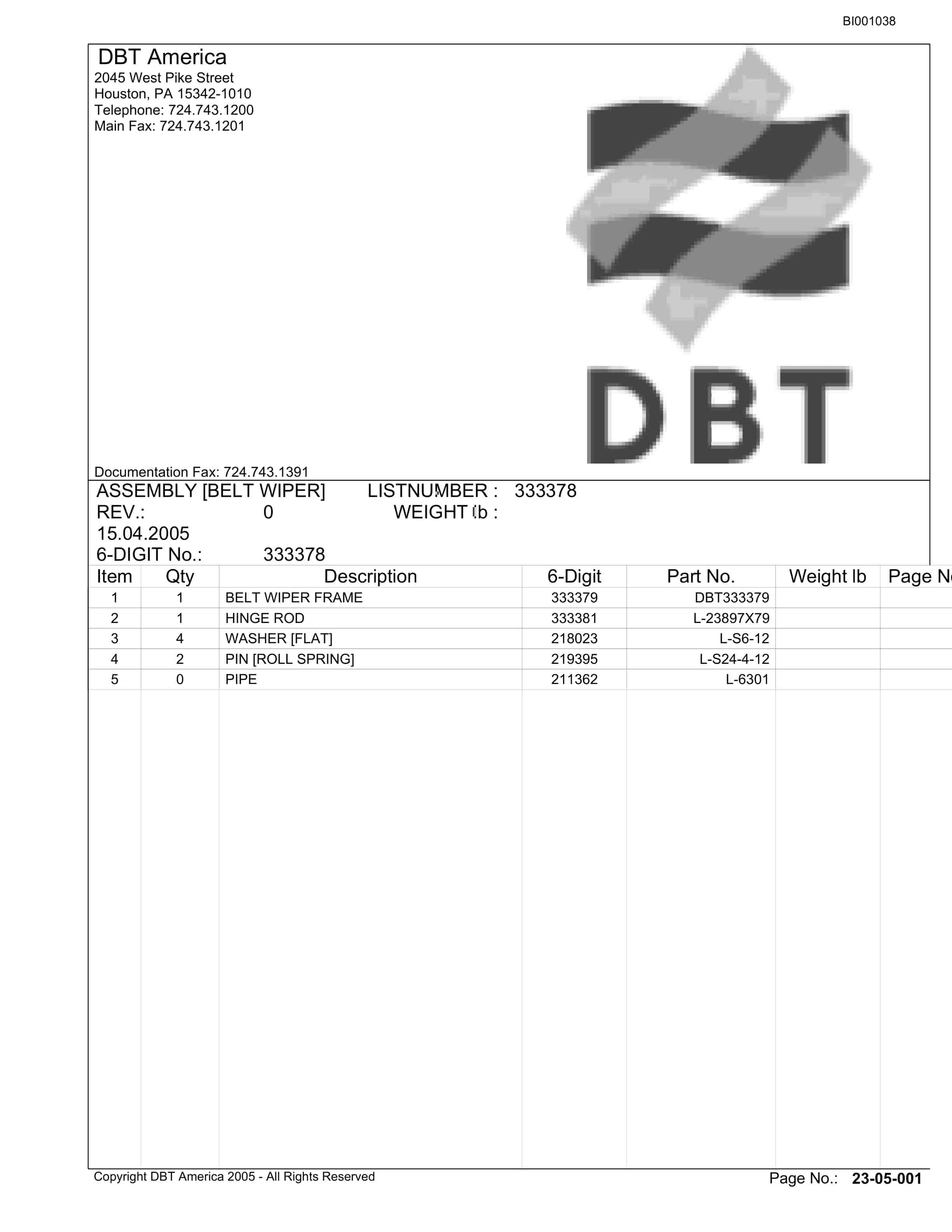 Bucyrus Slope Conveyor System Parts Catalog BI001038-3