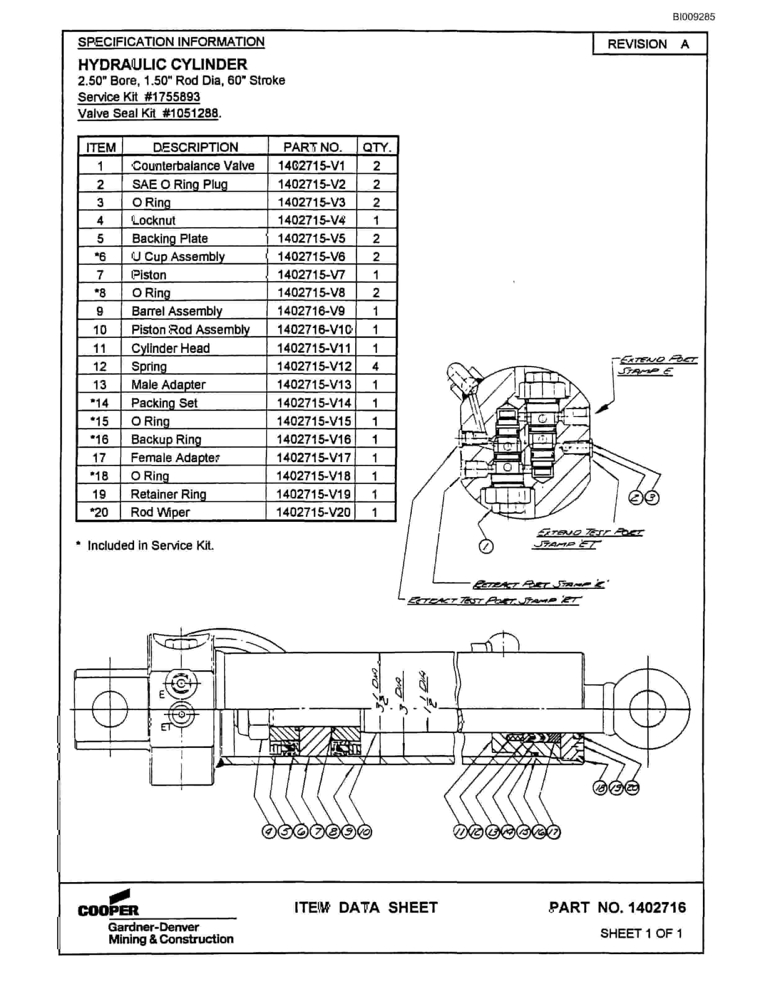Bucyrus Special 3 Boom Shaft Jumbo Parts Catalog BI009285-2