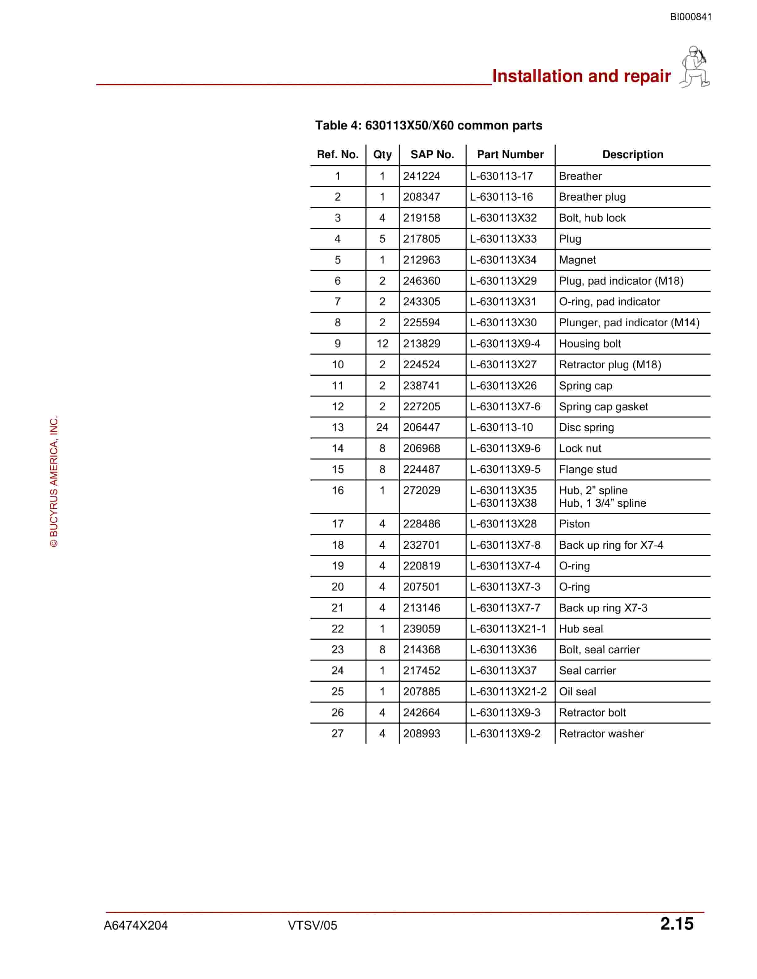 Bucyrus Sroib Brakes For UN-A-TRAC Products Installation And Maintenance Manual BI000841-3