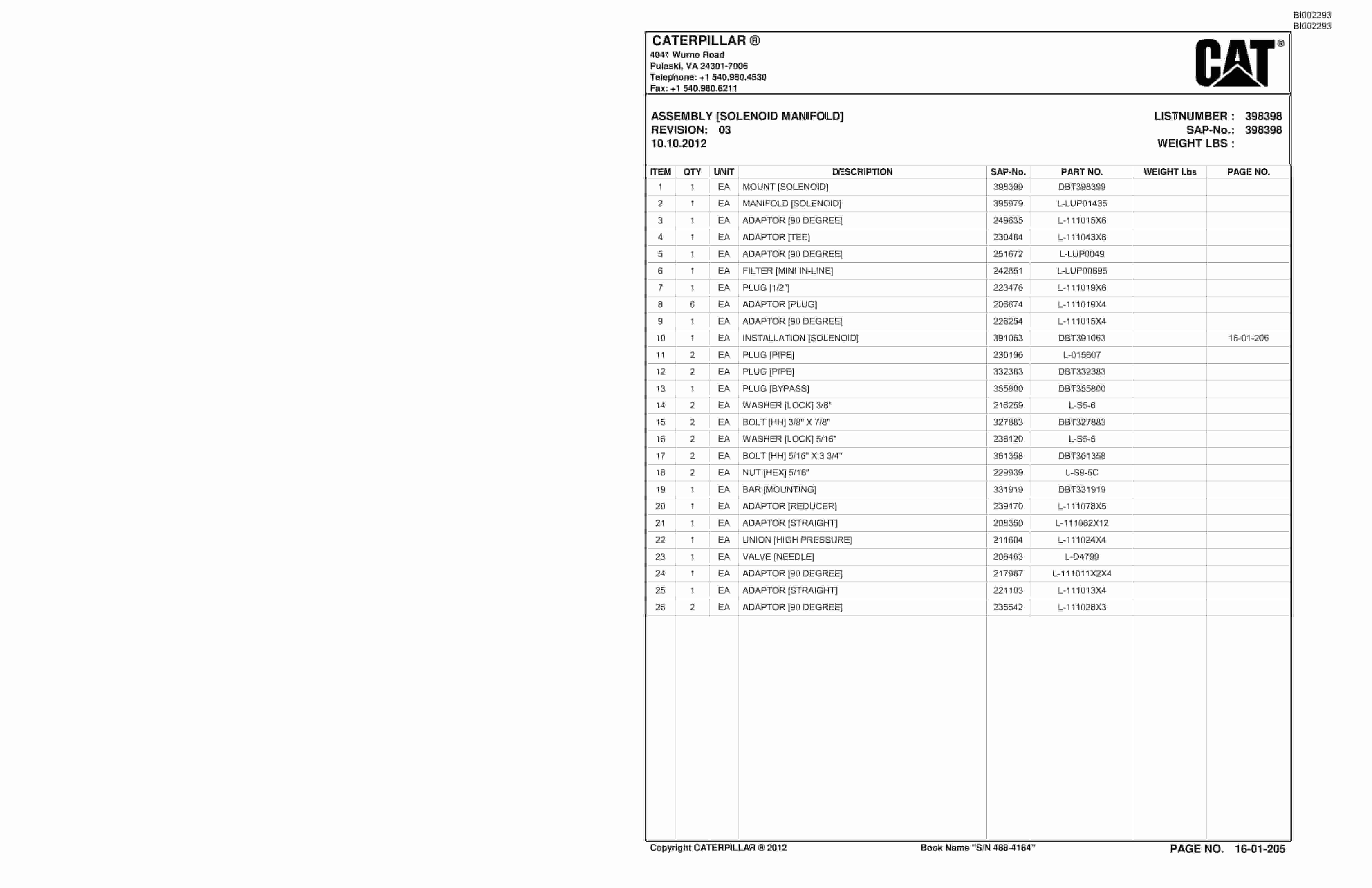Bucyrus SU482 SCOOP Parts Catalog BI002293-3