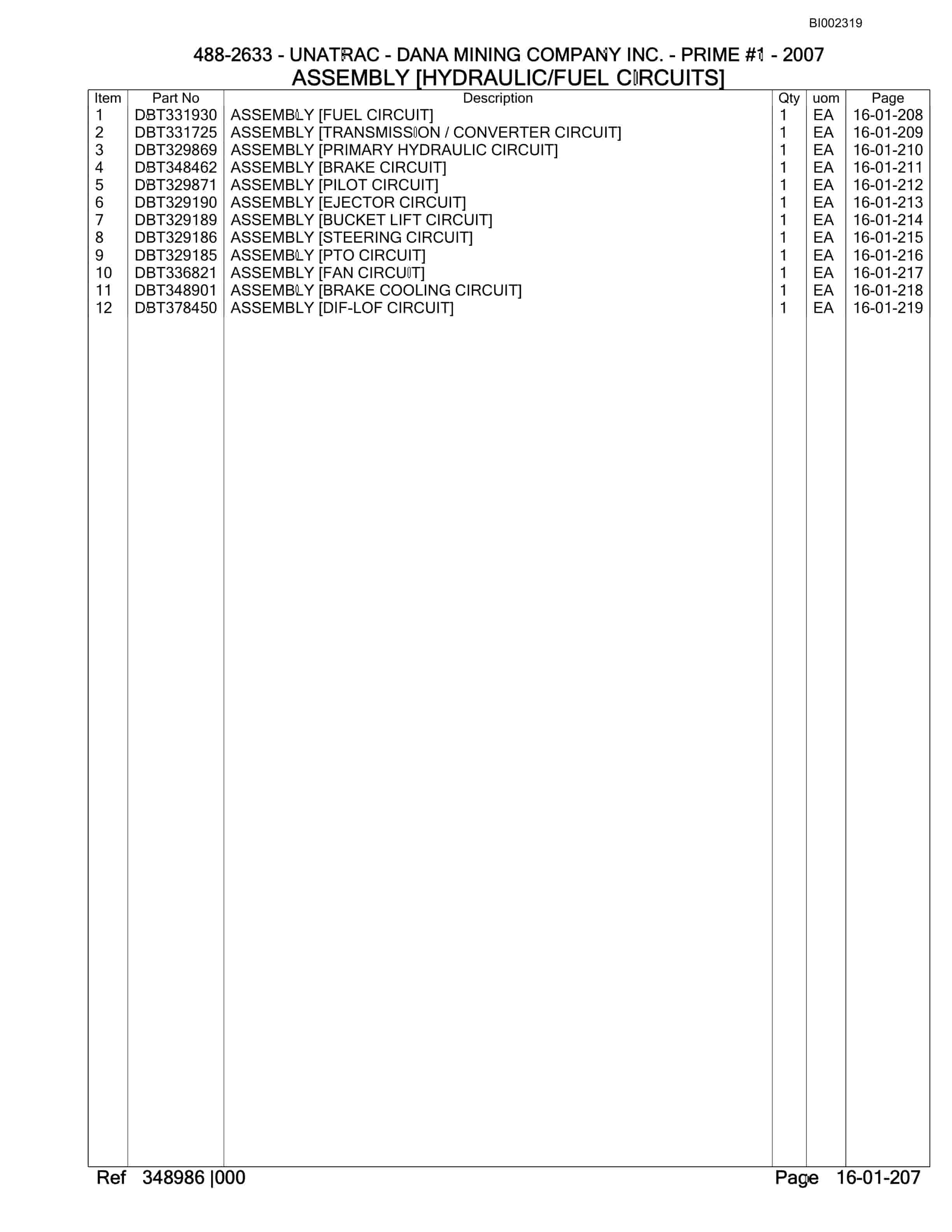 Bucyrus SU488 D SCOOP Parts Catalog BI002319-3