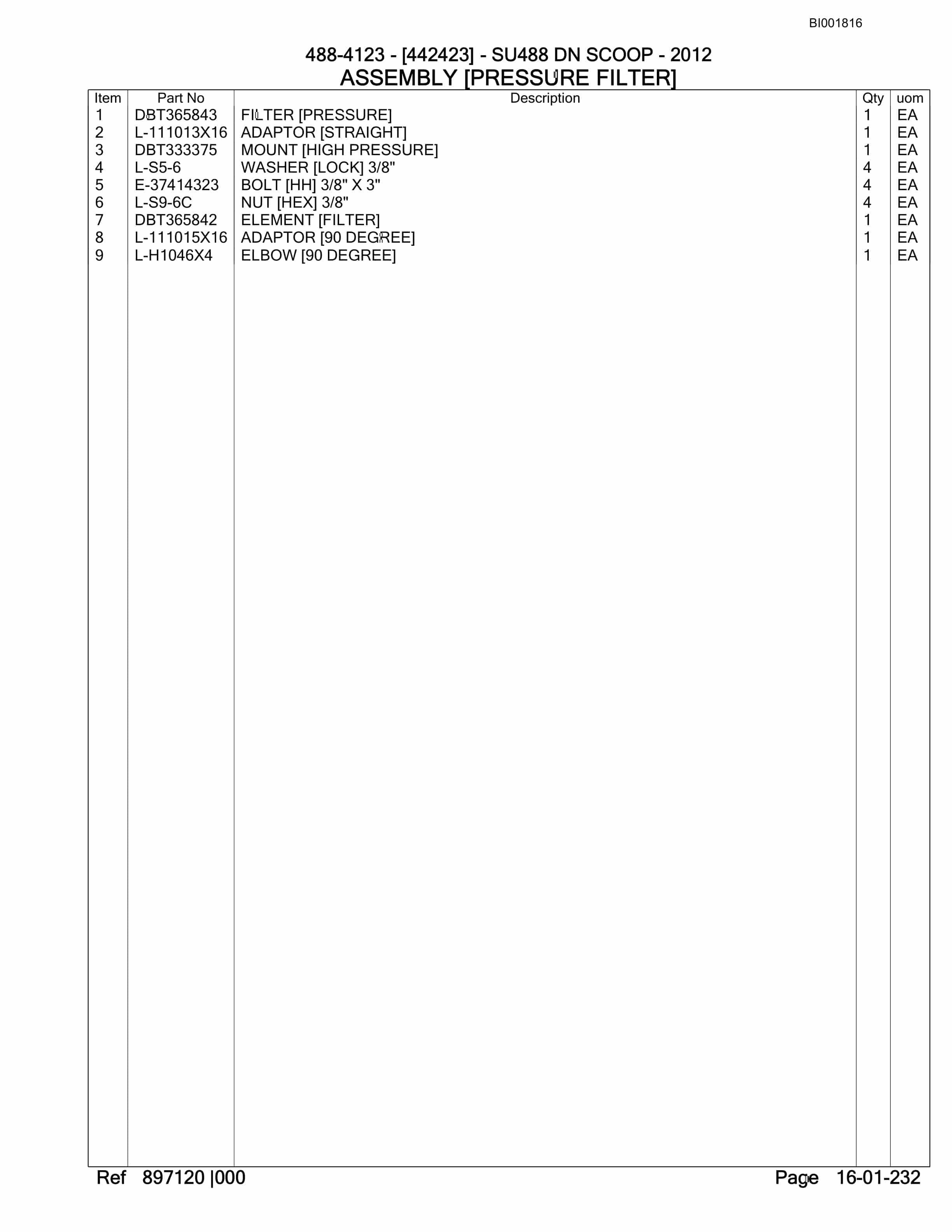 Bucyrus SU488 DN SCOOP Parts Catalog BI001816-4