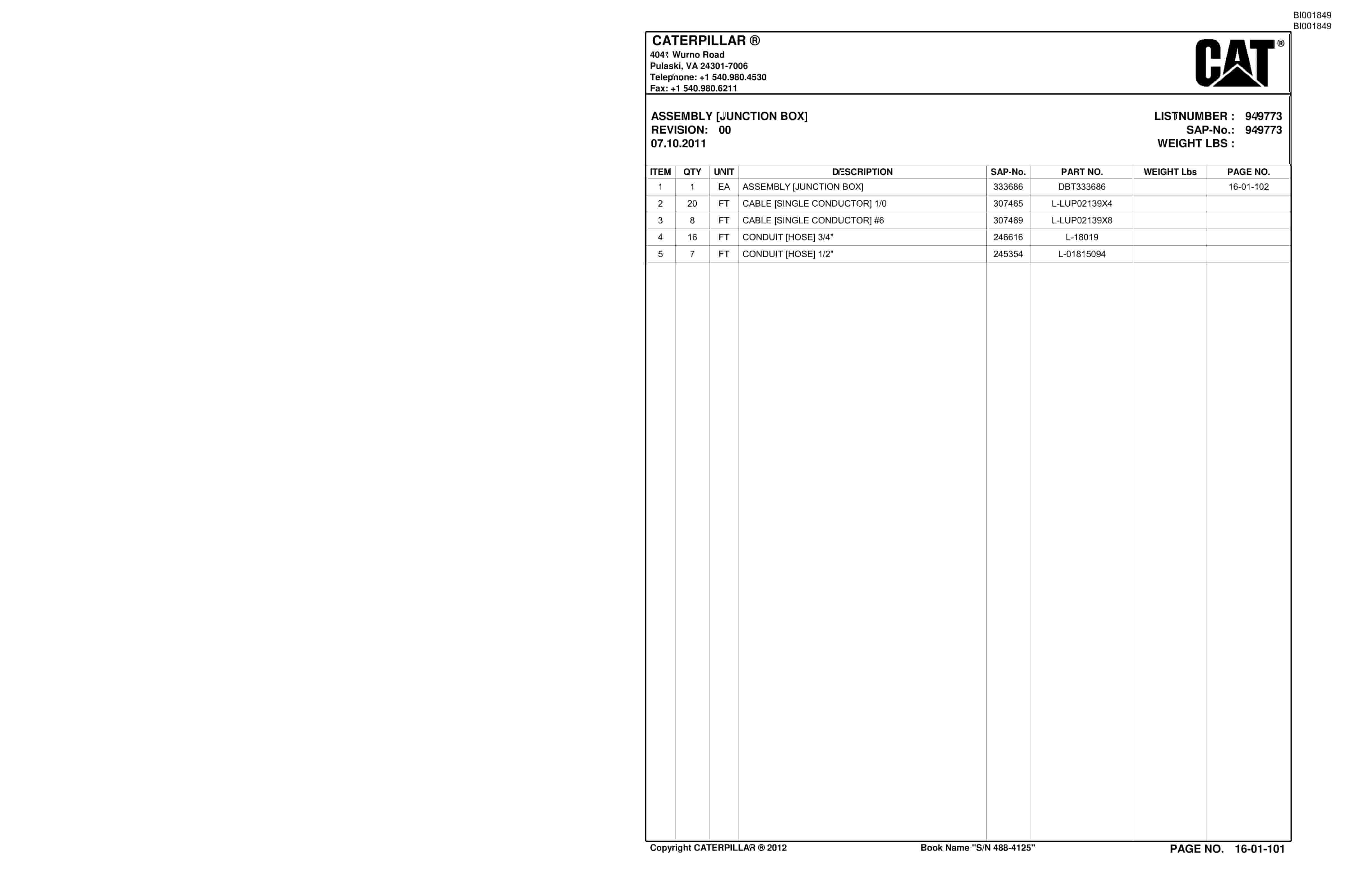 Bucyrus SU488 DN SCOOP Parts Catalog BI001849-2