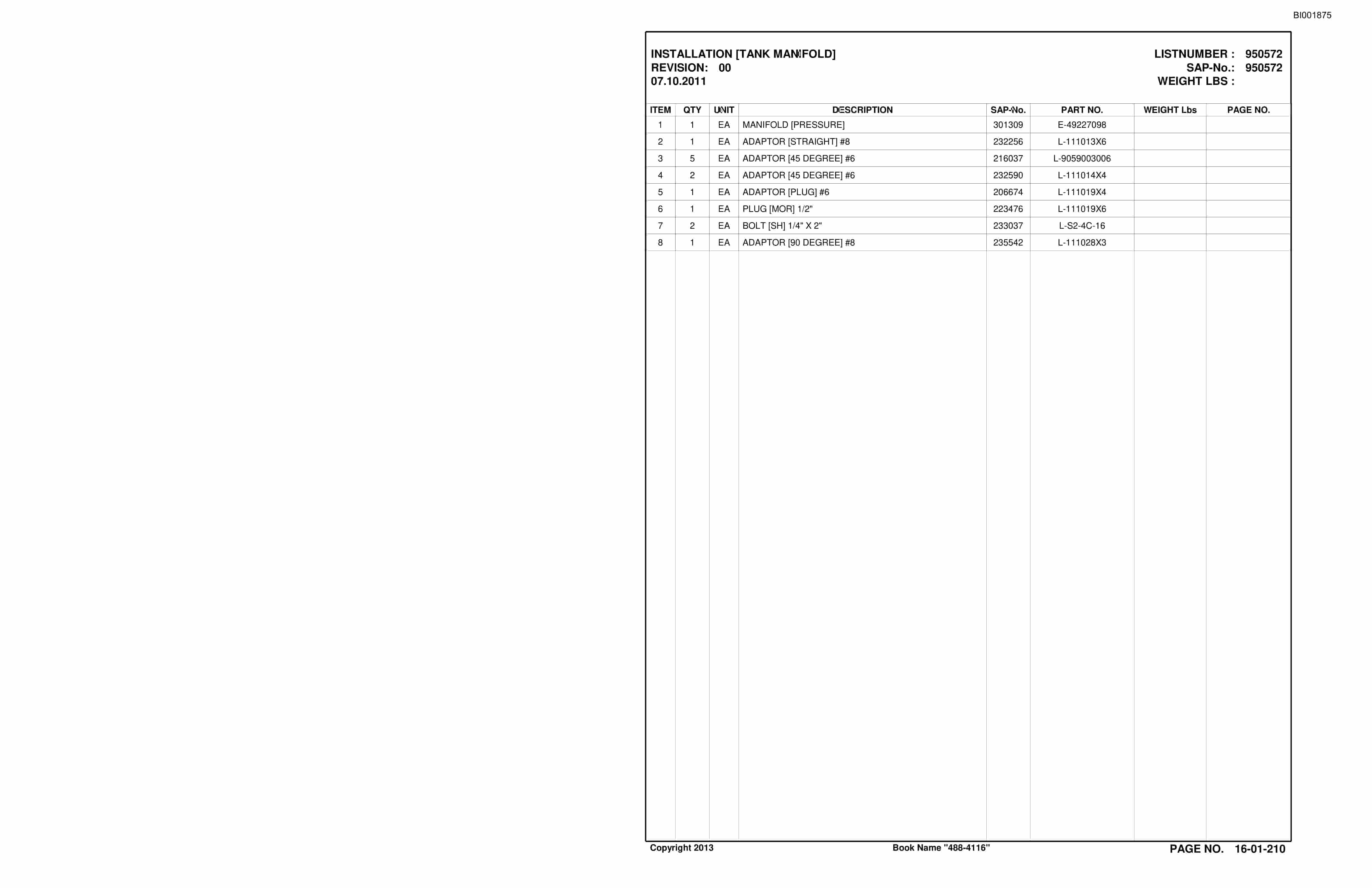 Bucyrus SU488 DN SCOOP Parts Catalog BI001875-3