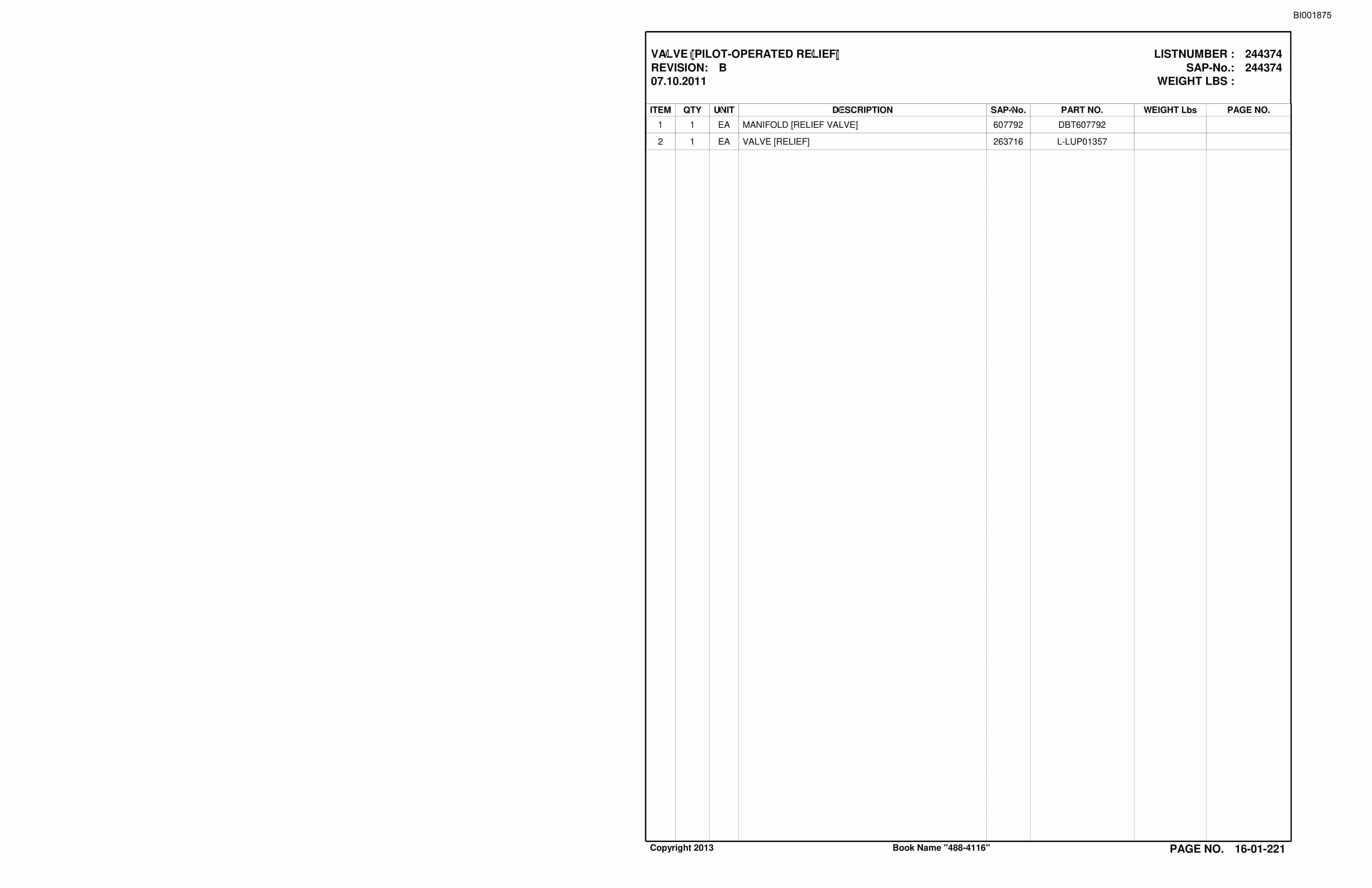 Bucyrus SU488 DN SCOOP Parts Catalog BI001875-4