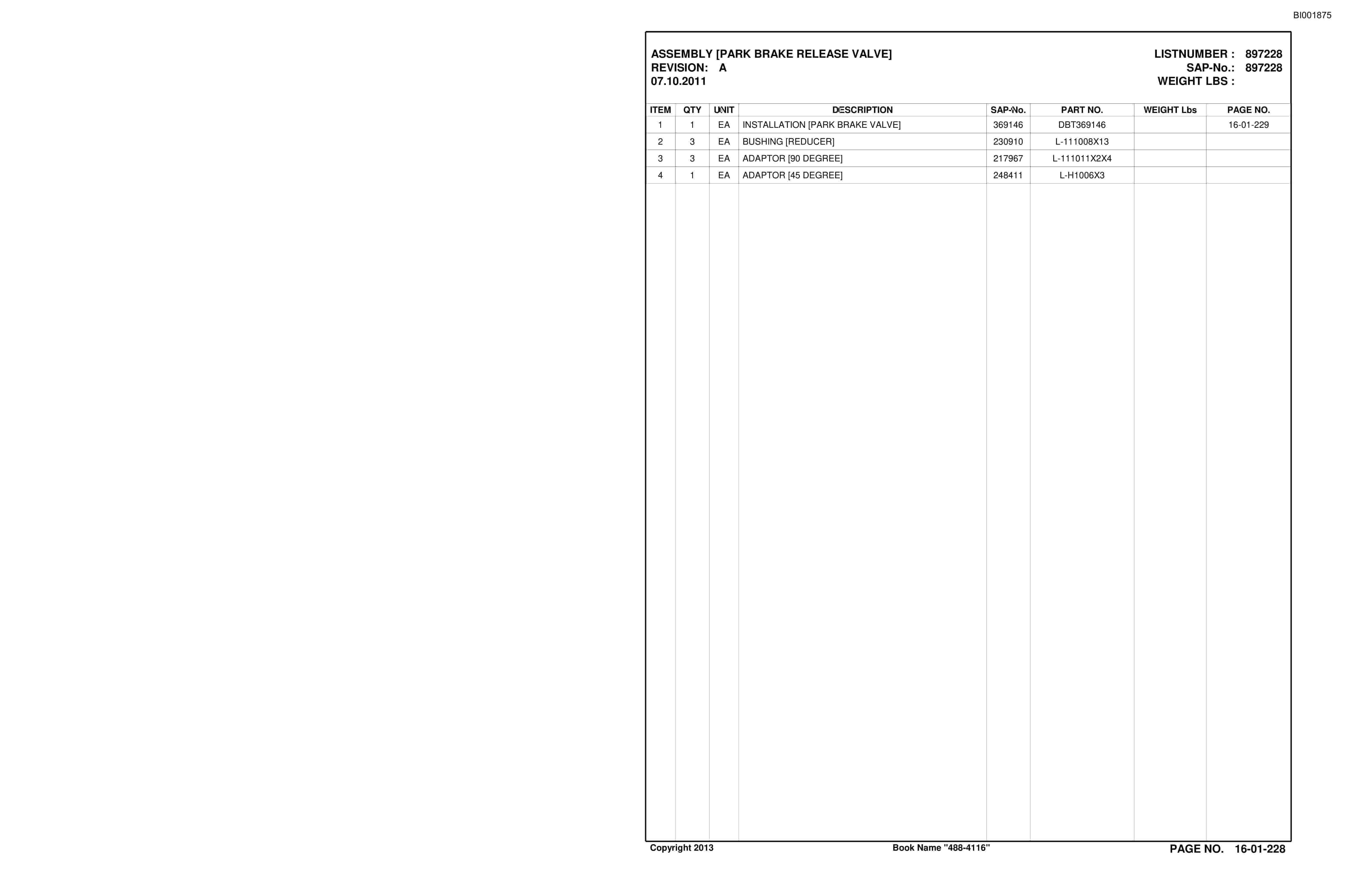 Bucyrus SU488 DN SCOOP Parts Catalog BI001875-5