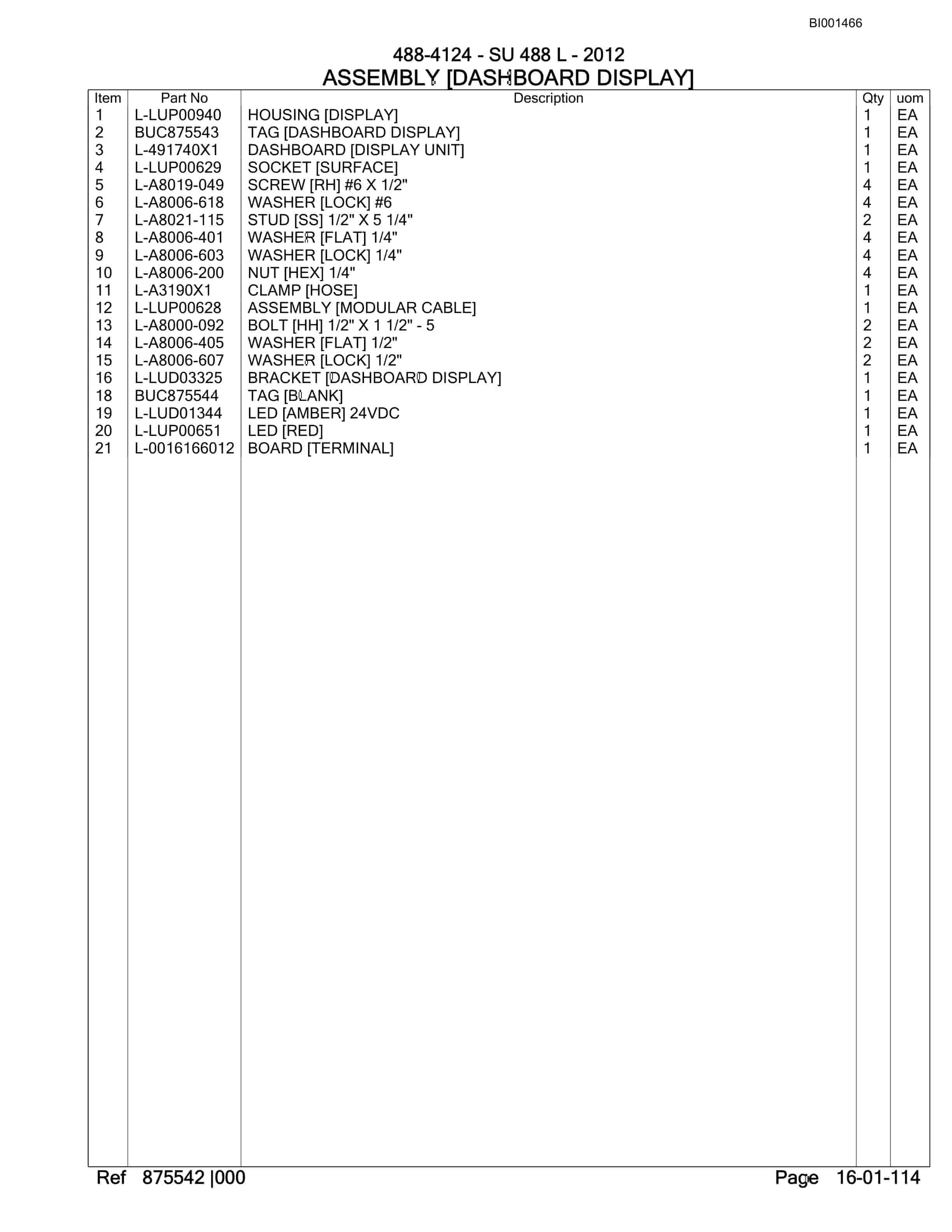 Bucyrus SU488 L SCOOP Parts Catalog BI001466-2