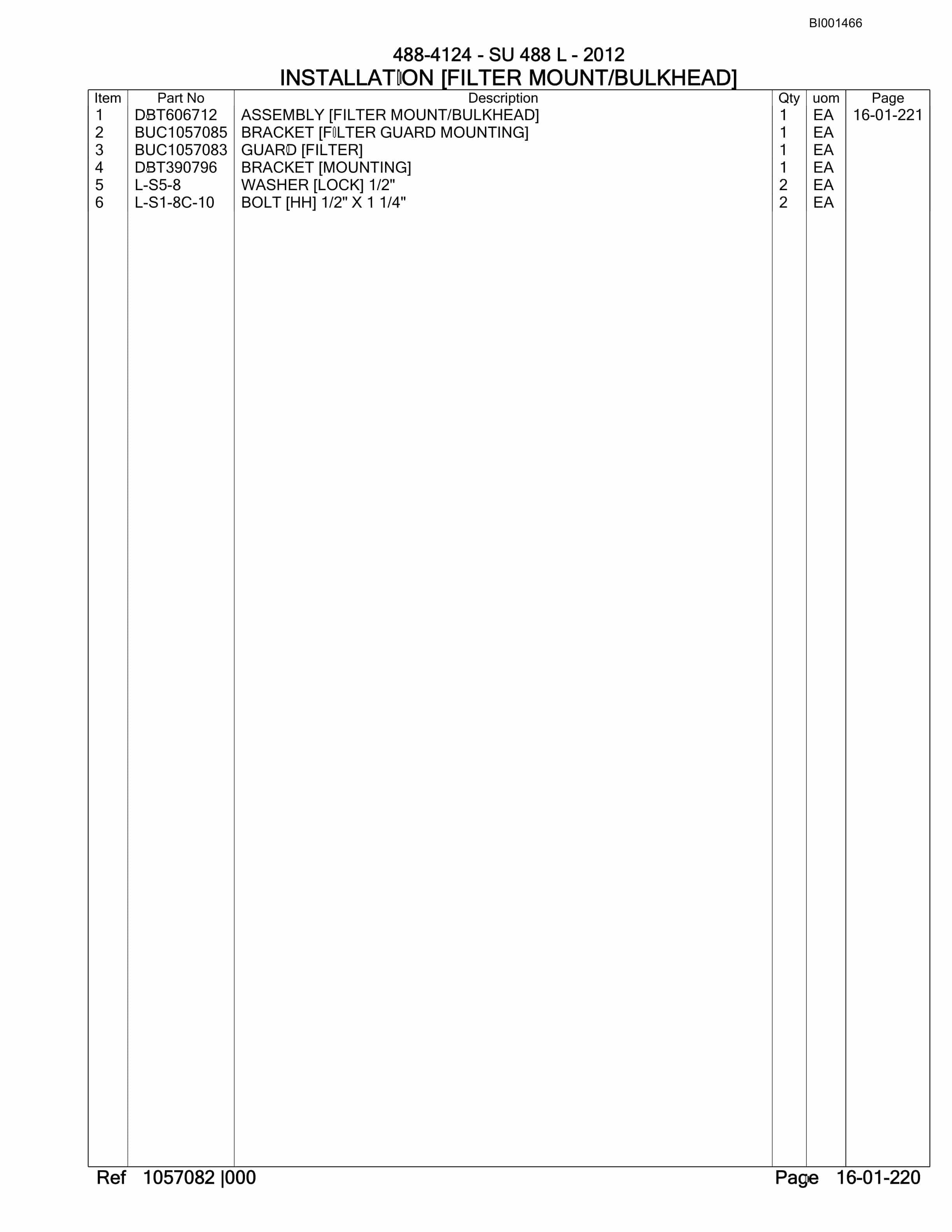 Bucyrus SU488 L SCOOP Parts Catalog BI001466-4