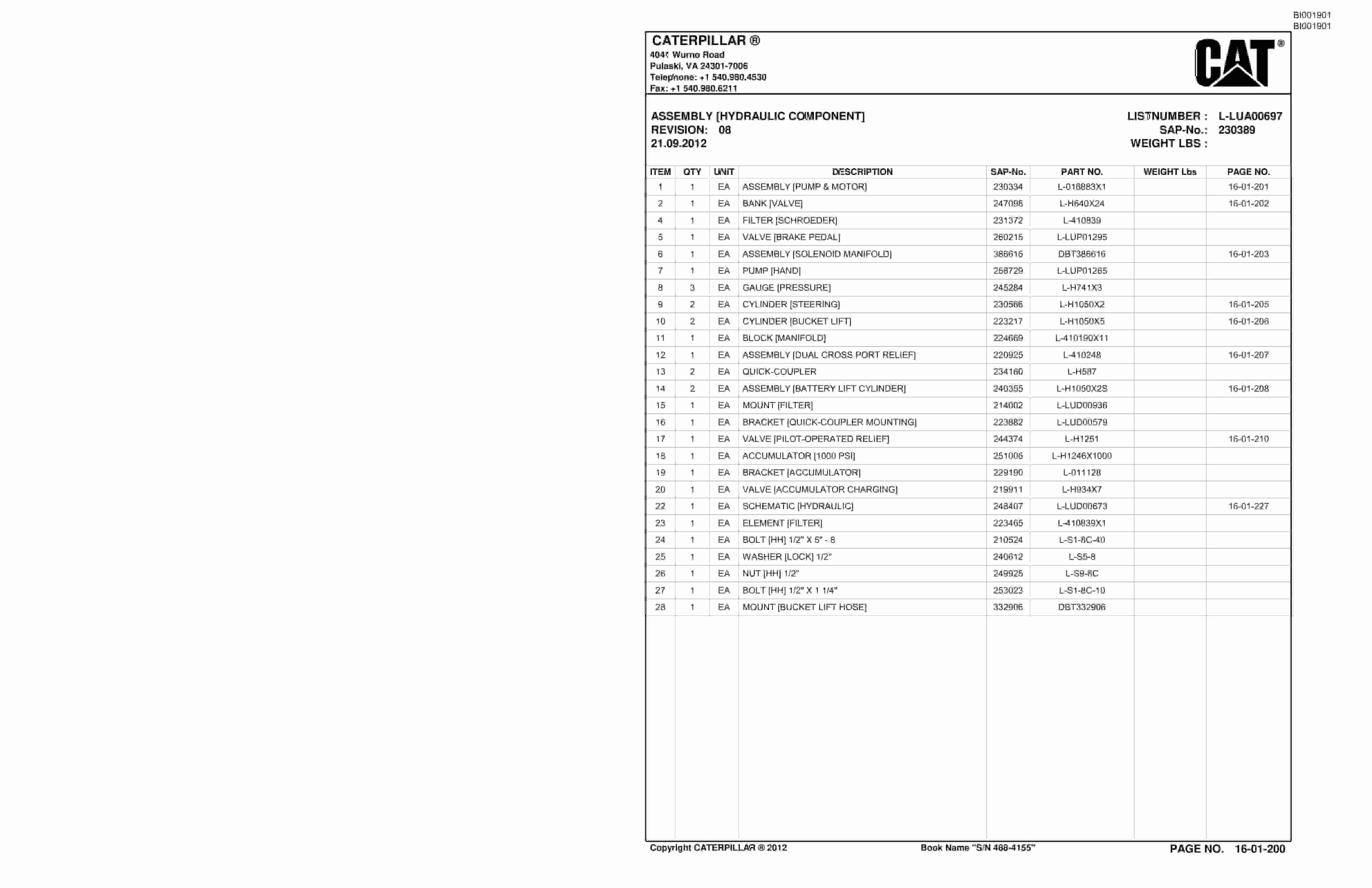 Bucyrus SU488 L SCOOP Parts Catalog BI001901-3
