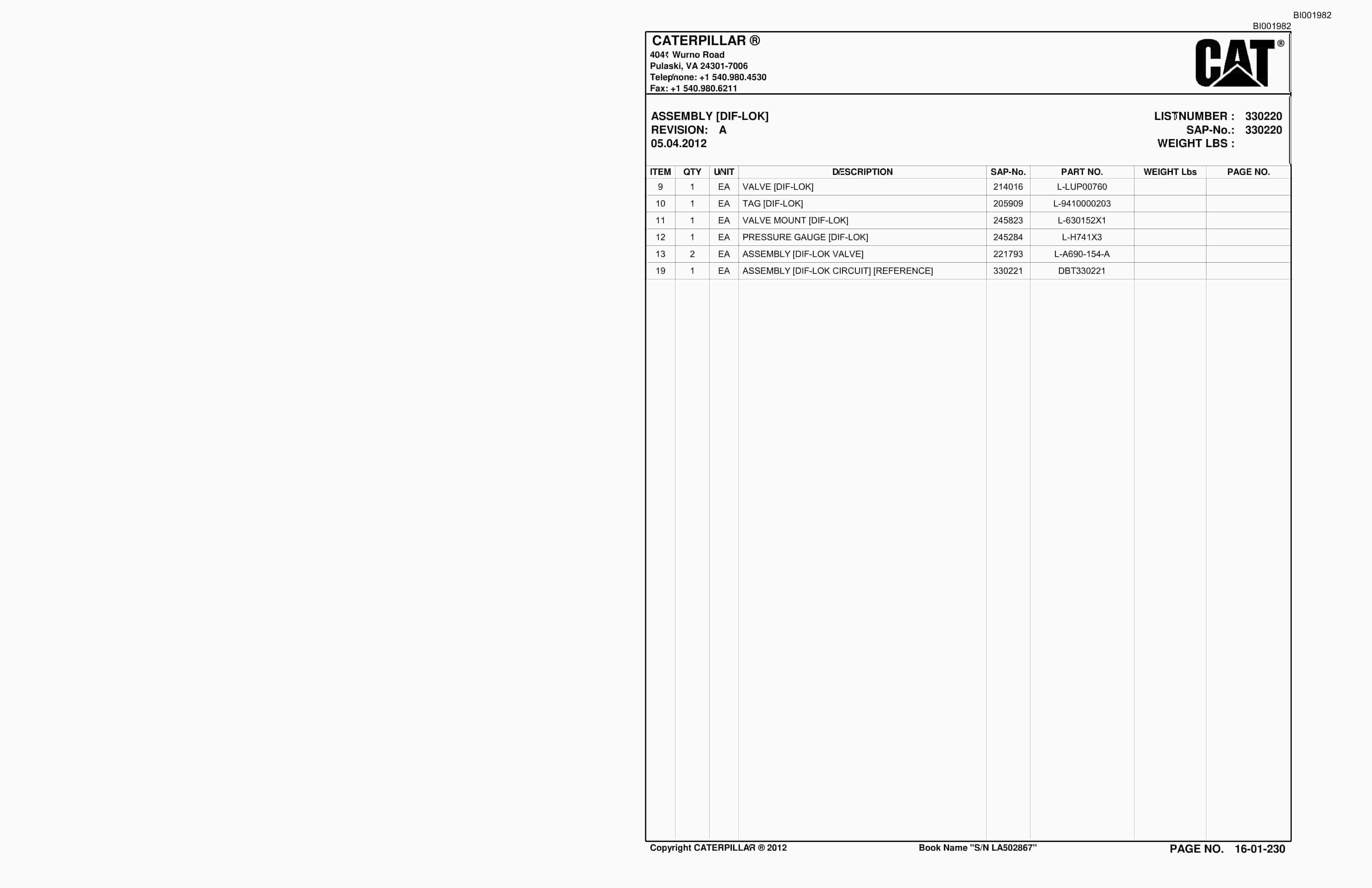 Bucyrus SU488 L SCOOP Parts Catalog BI001982-4