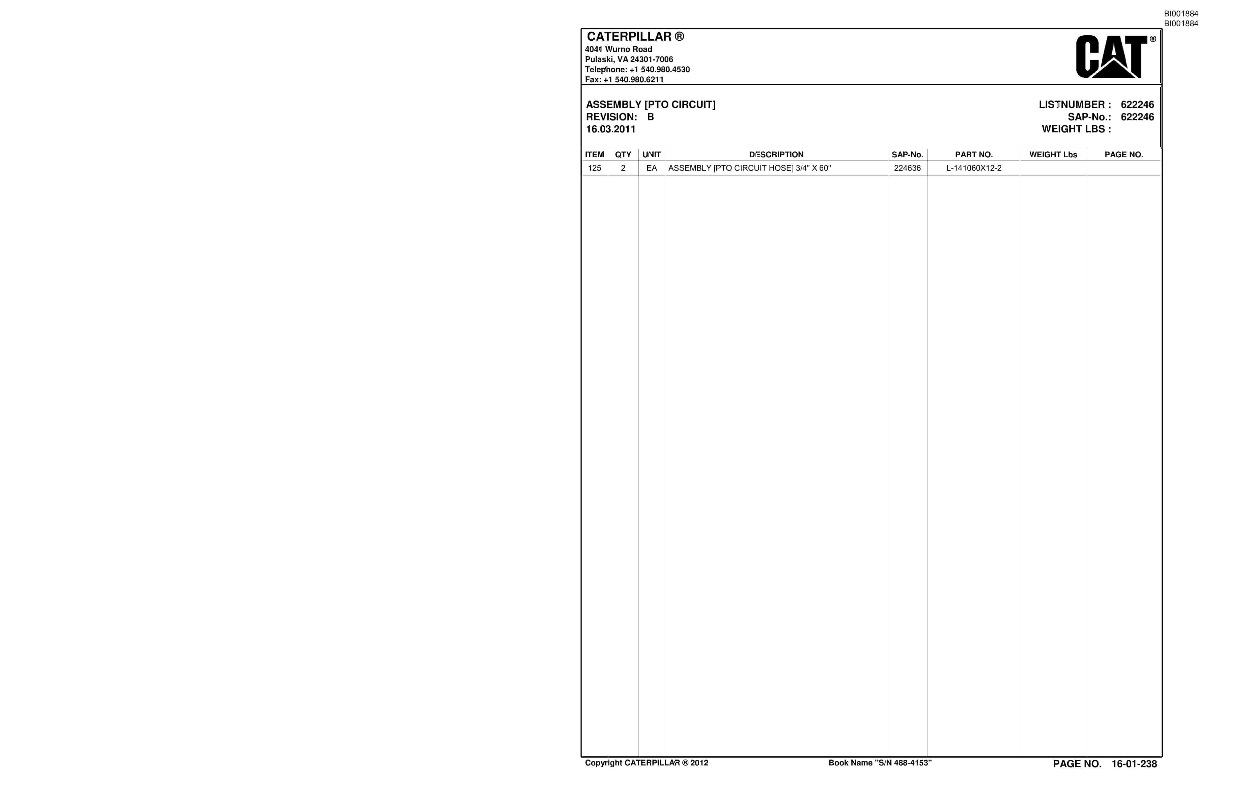 Bucyrus SU488 SCOOP Parts Catalog BI001884-5