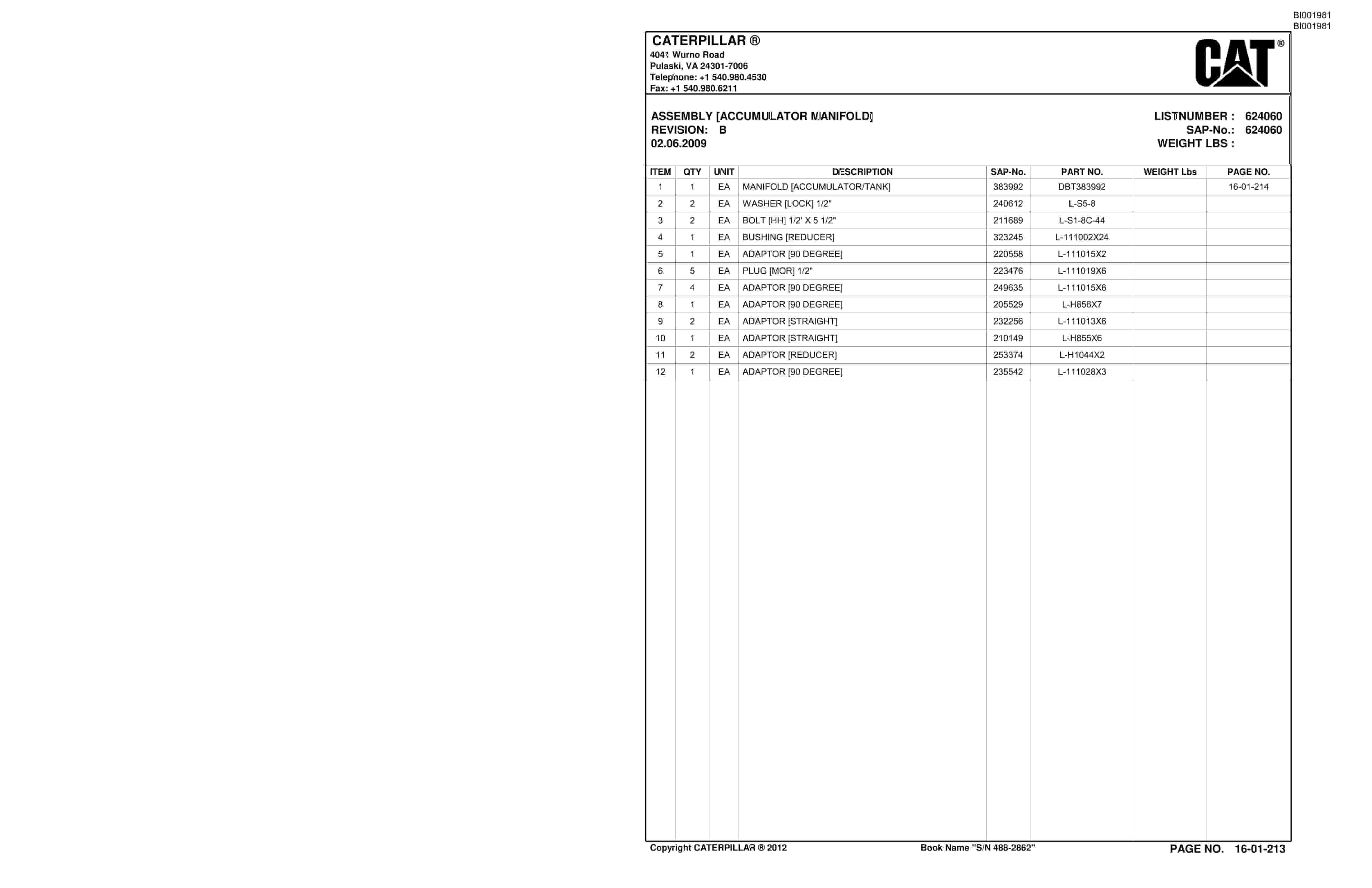 Bucyrus SU488 SCOOP Parts Catalog BI001981-3