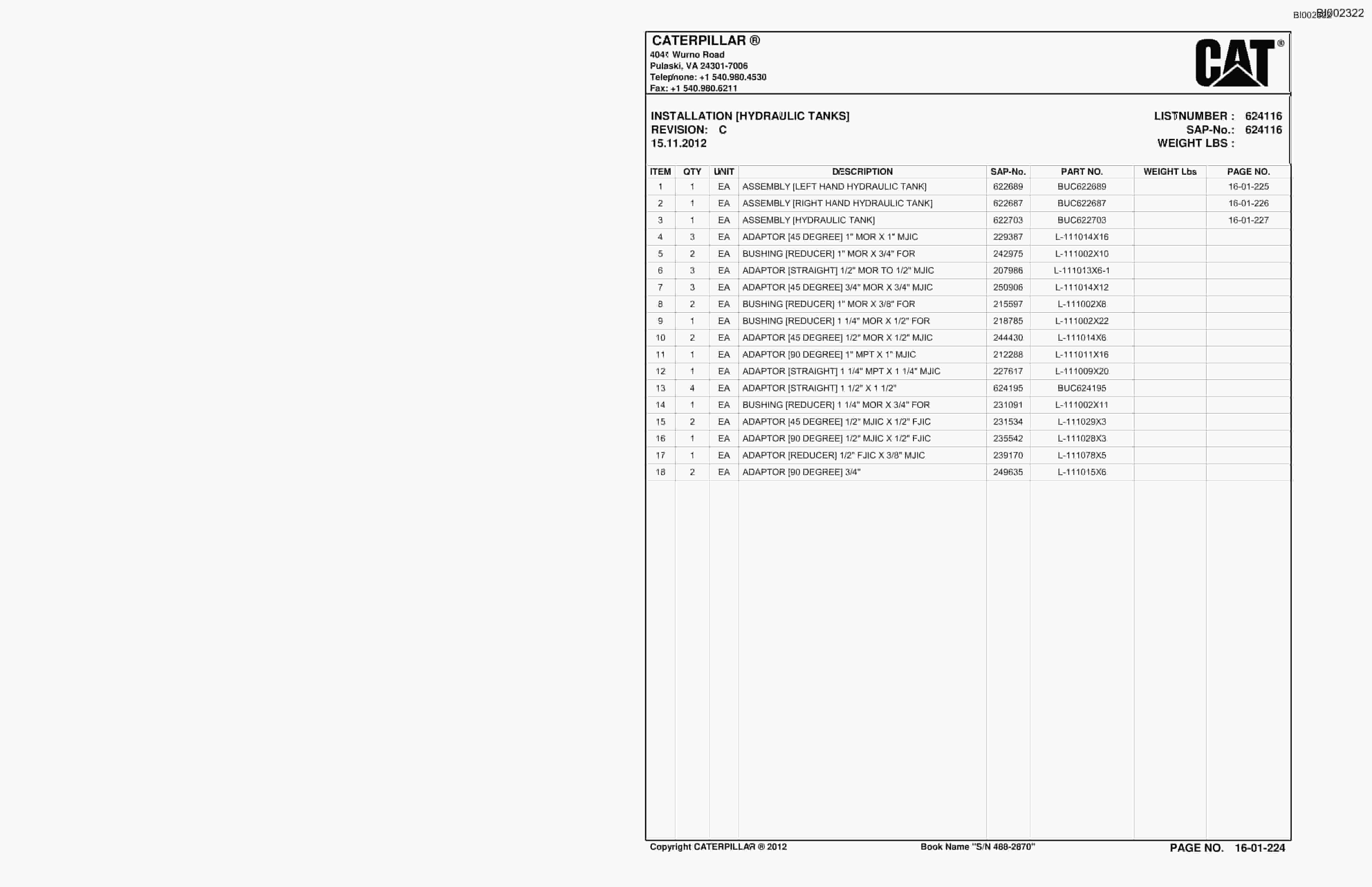 Bucyrus SU488 SCOOP Parts Catalog BI002322-4