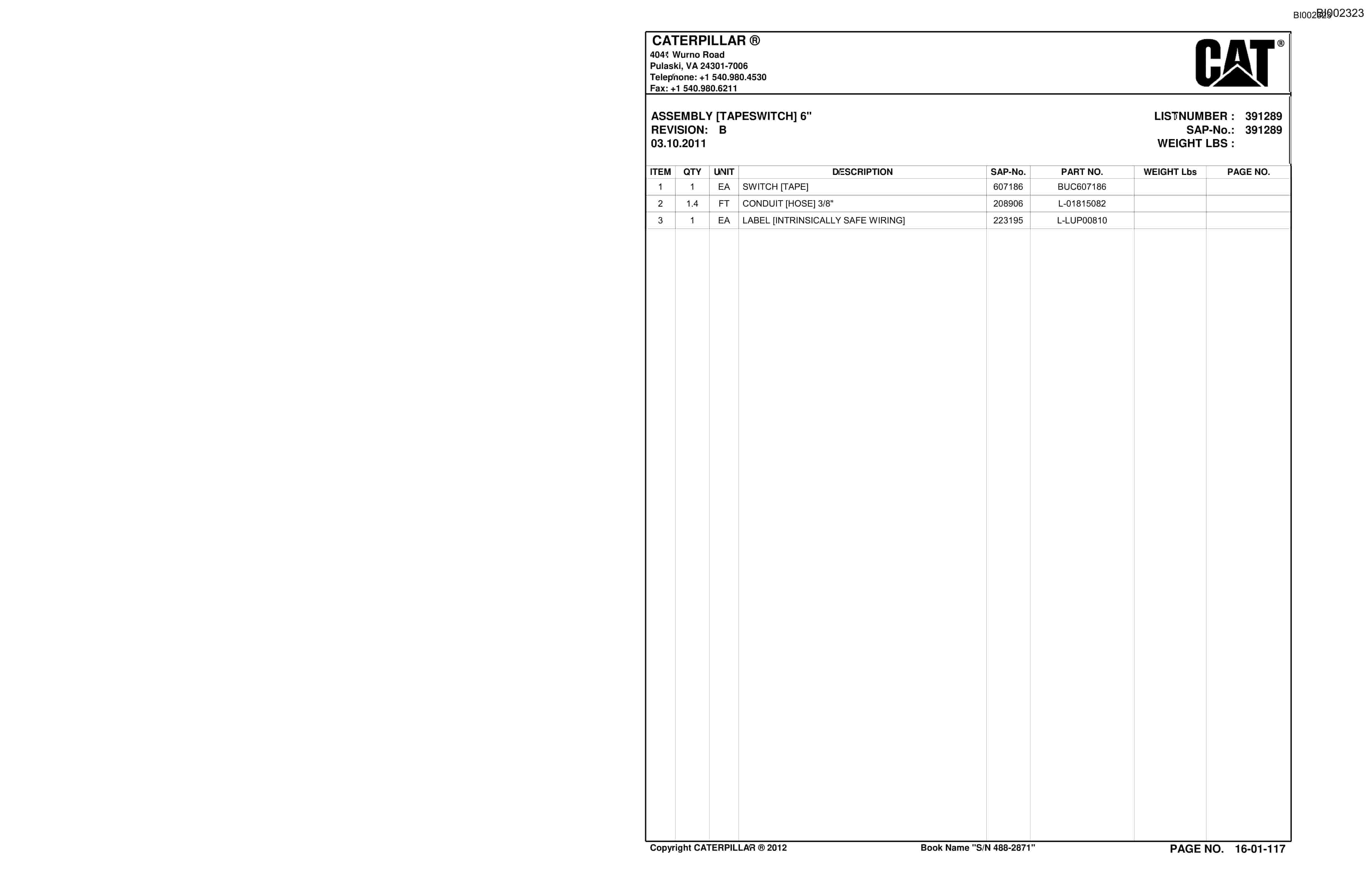 Bucyrus SU488 SCOOP Parts Catalog BI002323-2