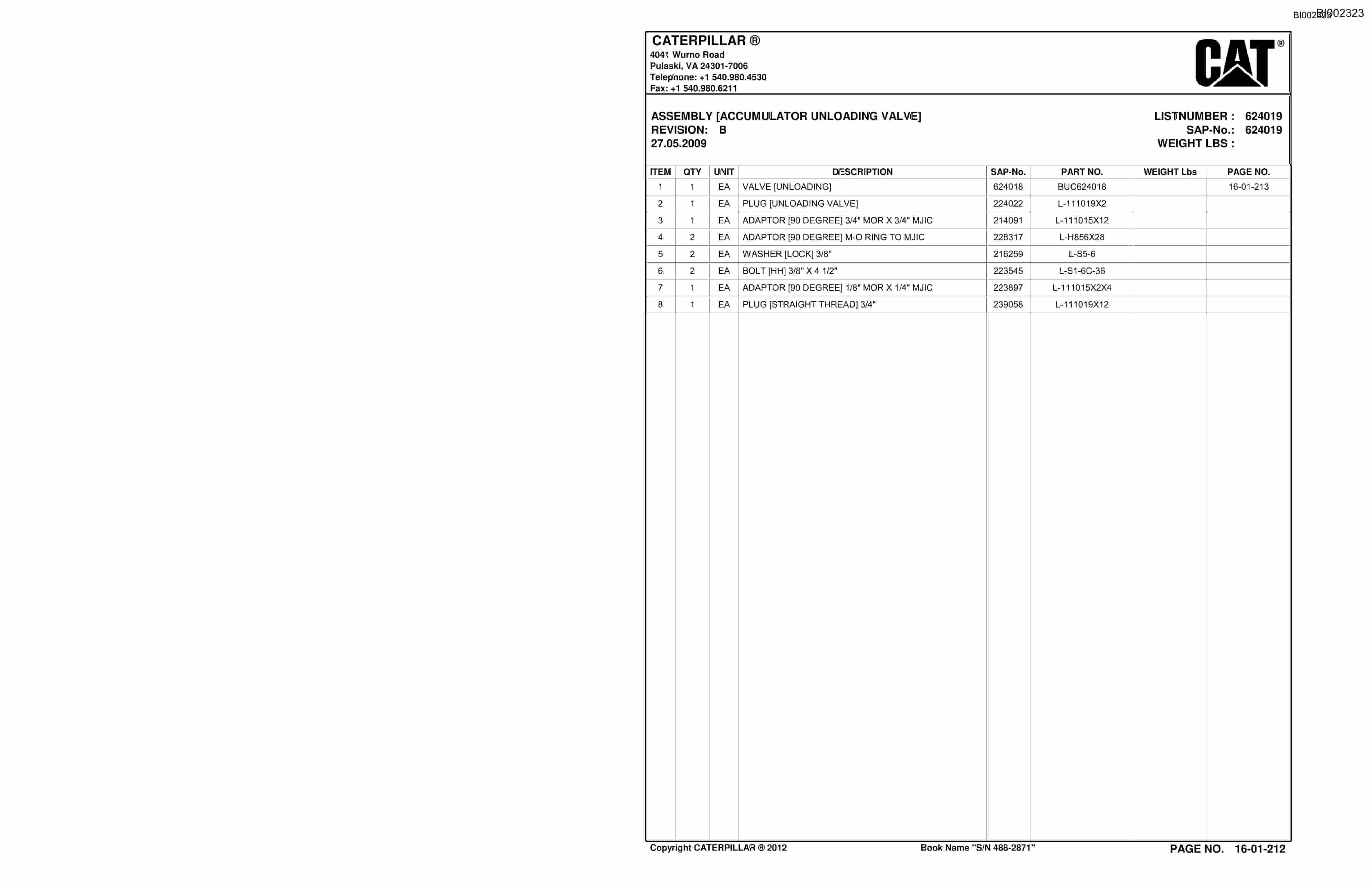 Bucyrus SU488 SCOOP Parts Catalog BI002323-3