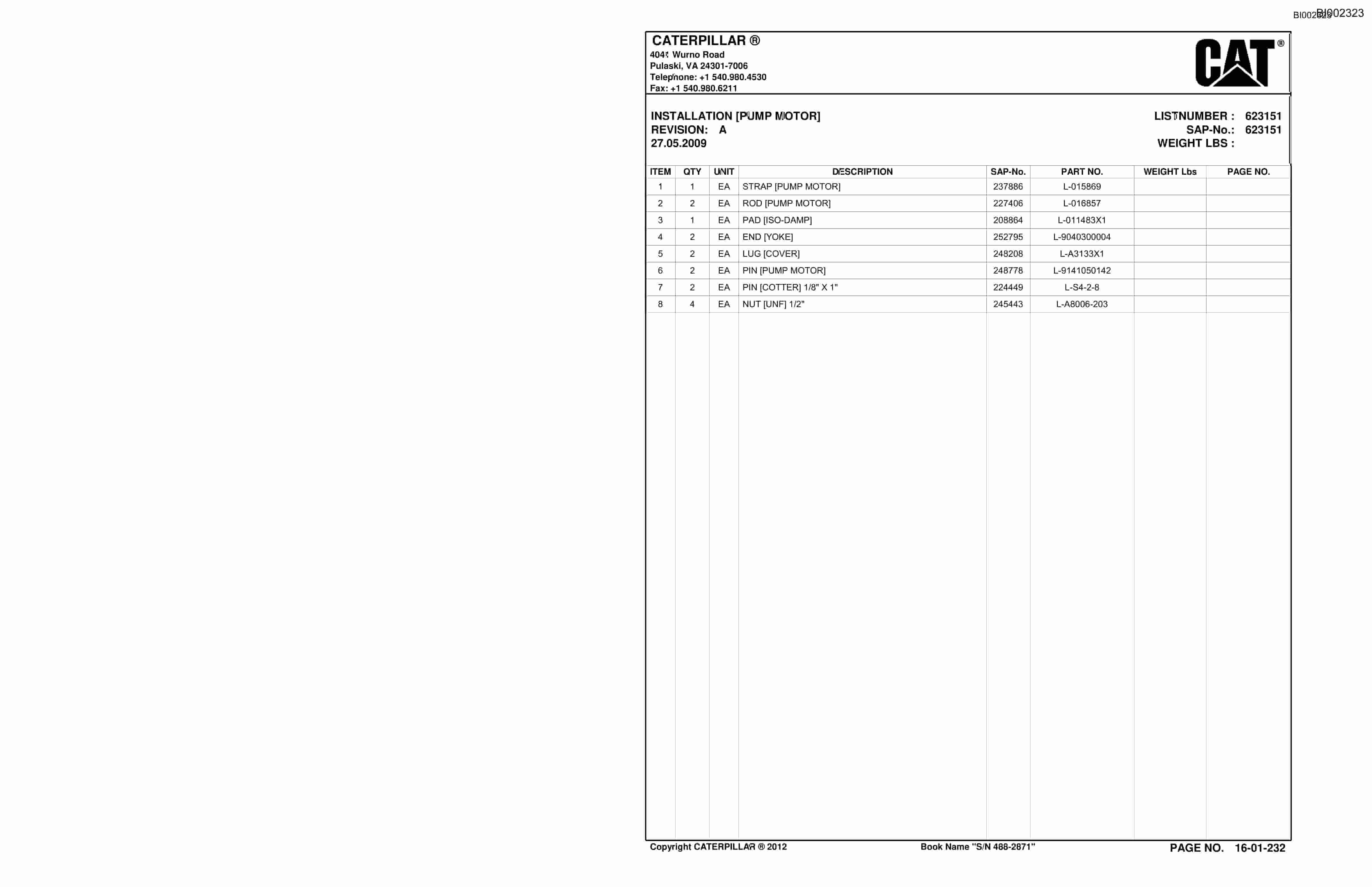 Bucyrus SU488 SCOOP Parts Catalog BI002323-5