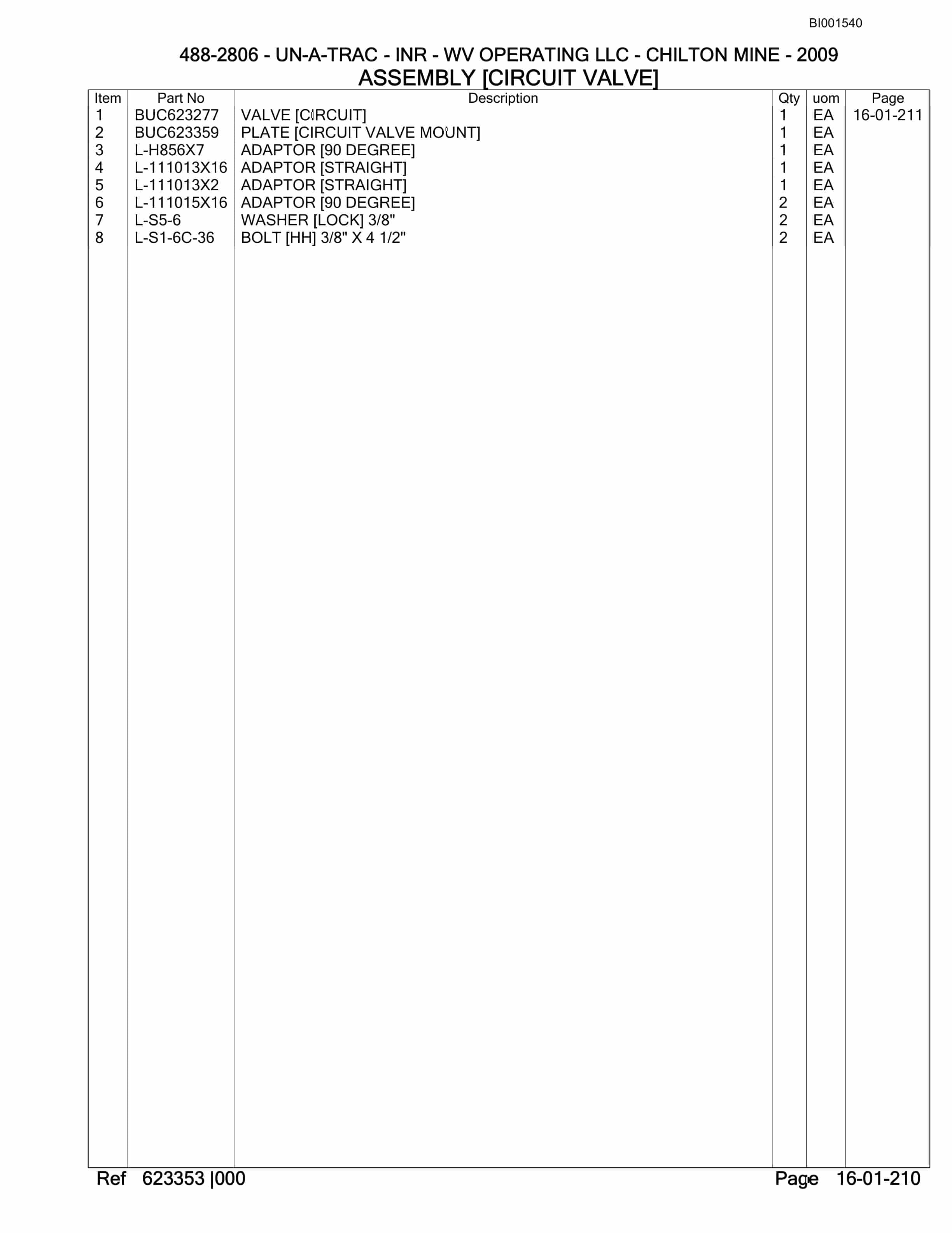 Bucyrus SU488 UN-A-TRAC Parts Catalog BI001540-3